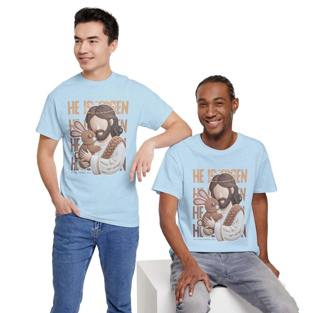 He Is Risen Matthew 28:6 Jesus With Lamb Unisex Cotton T-Shirt