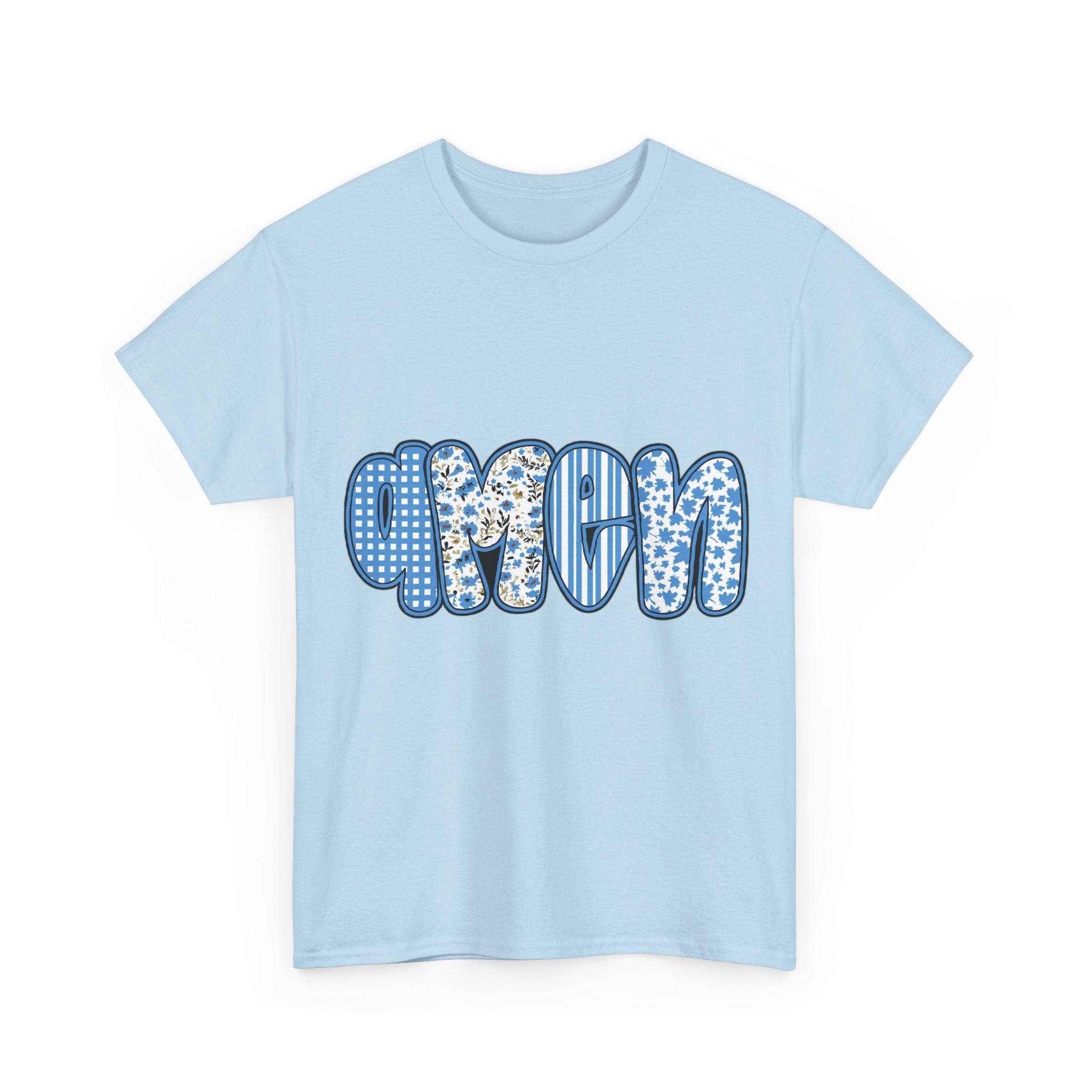 Amen Blue Floral Tee — Decorative Floral Lettering Christian Shirt Unisex Cotton Tee