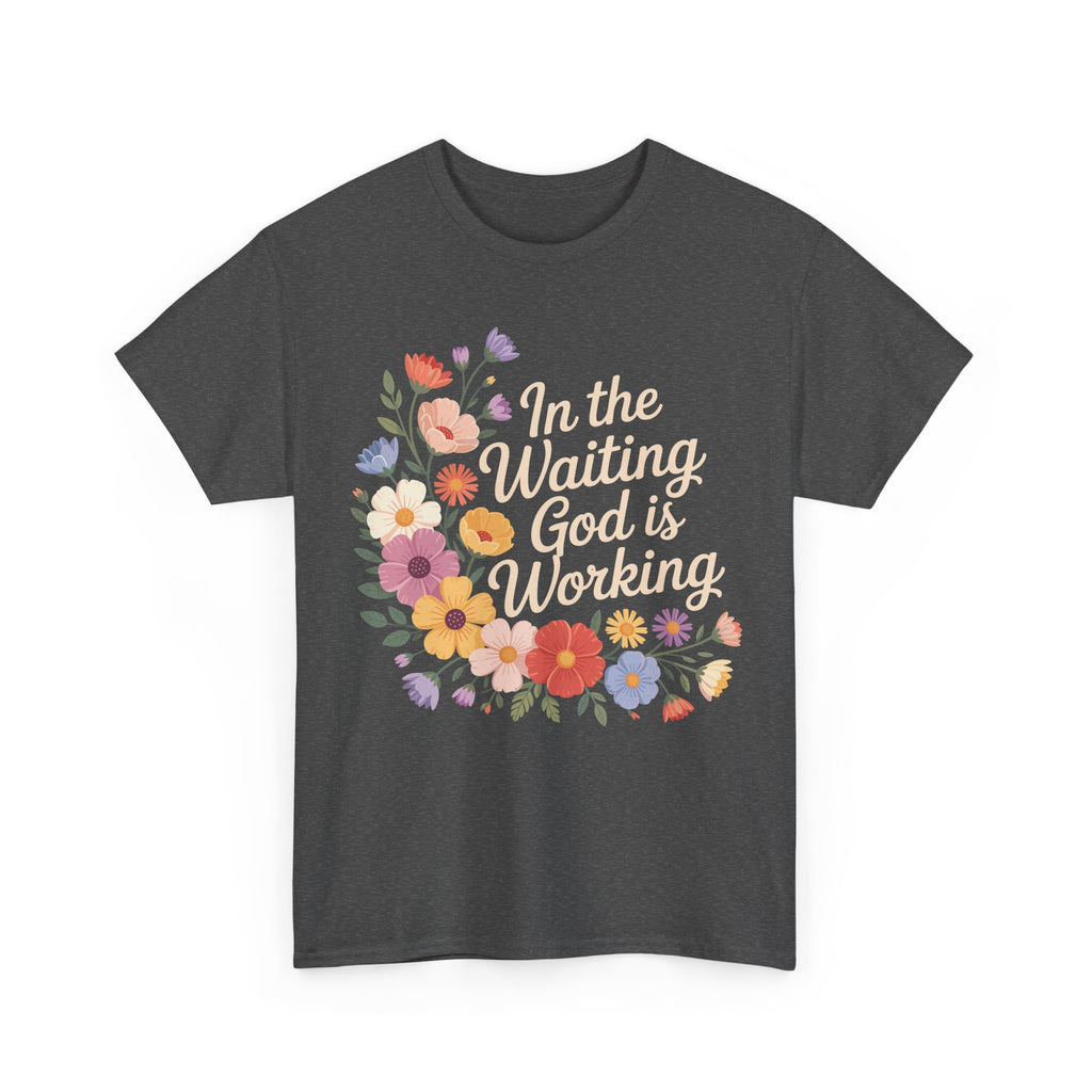 Pastel Floral “In the Waiting God Is Working” Unisex Cotton T-Shirt
