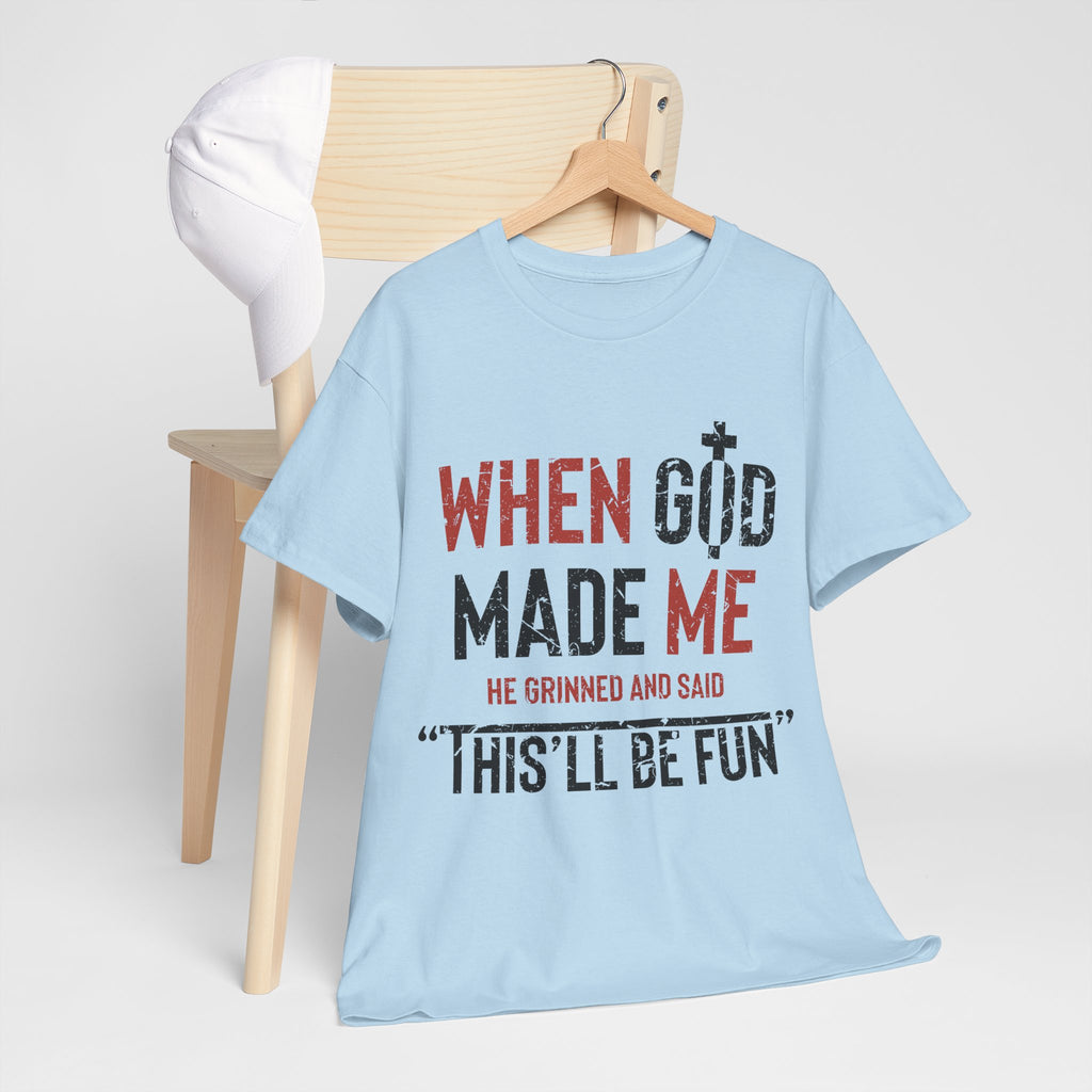 Humorous Grunge Quote Tee — "When He Saw Me, He Grinned and Said"Unisec Cotton Tee