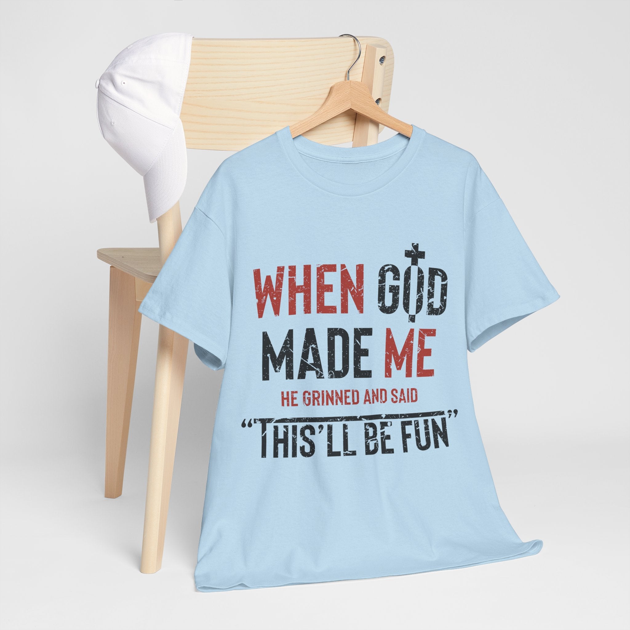 Humorous Grunge Quote Tee — "When He Saw Me, He Grinned and Said"Unisec Cotton Tee