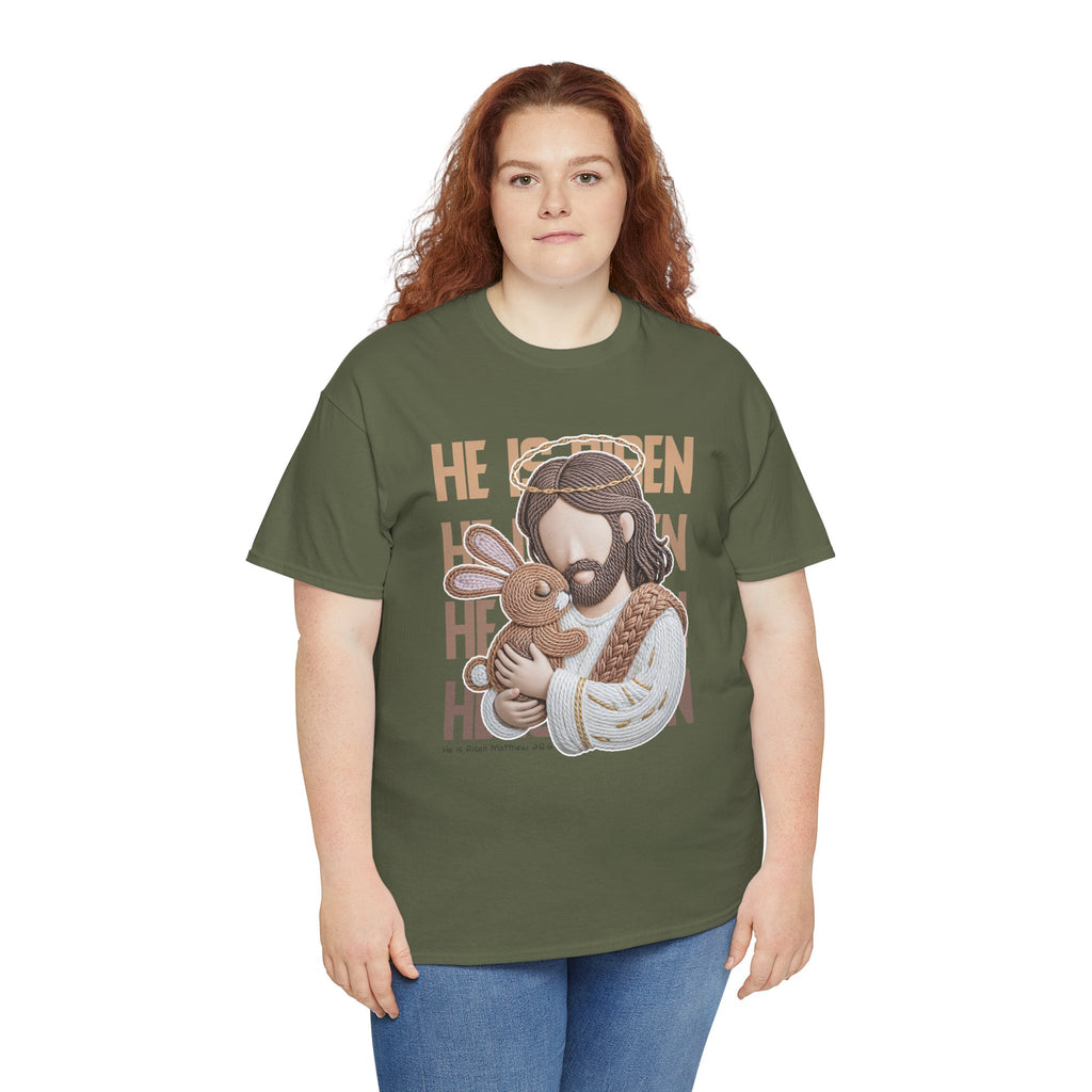 He Is Risen Matthew 28:6 Jesus With Lamb Unisex Cotton T-Shirt