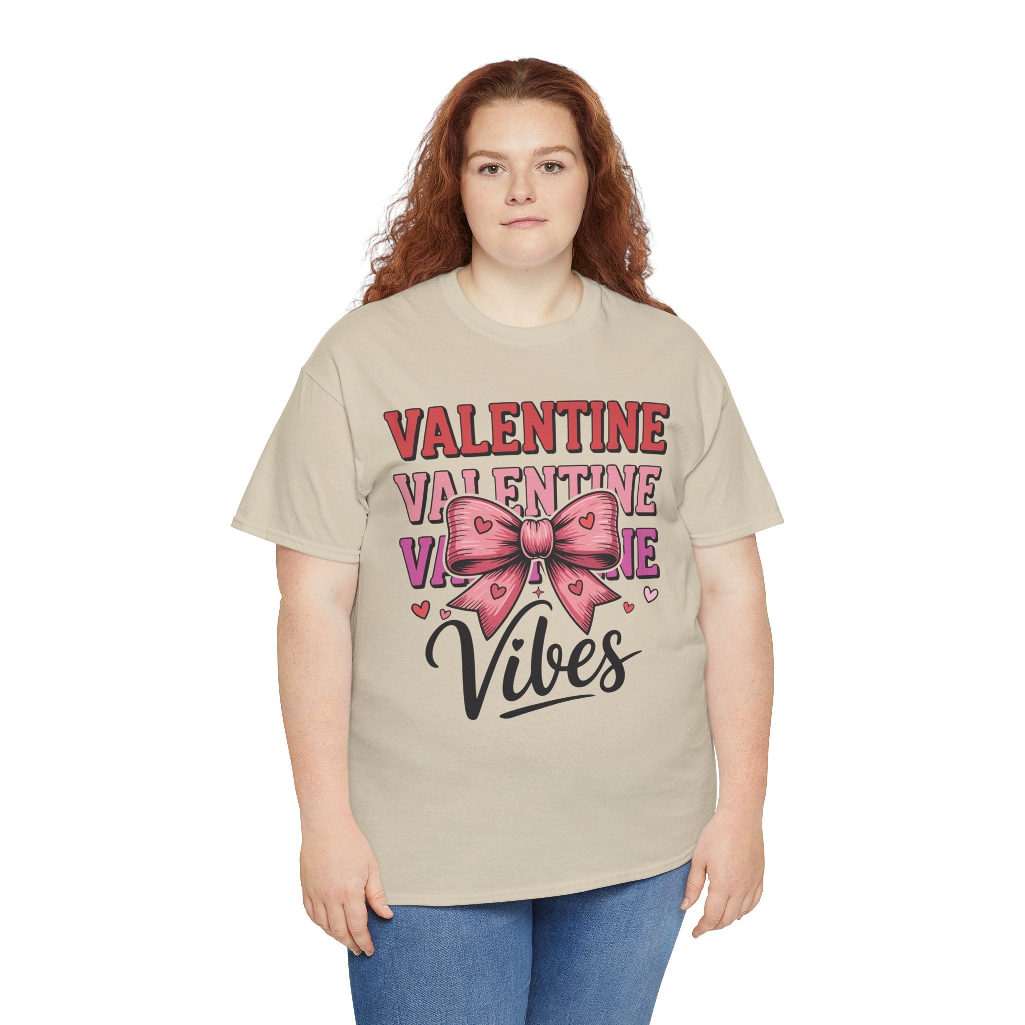 Valentine Vibes T-Shirt — Pink Bow Heart Graphic Unisex Cotton Tee