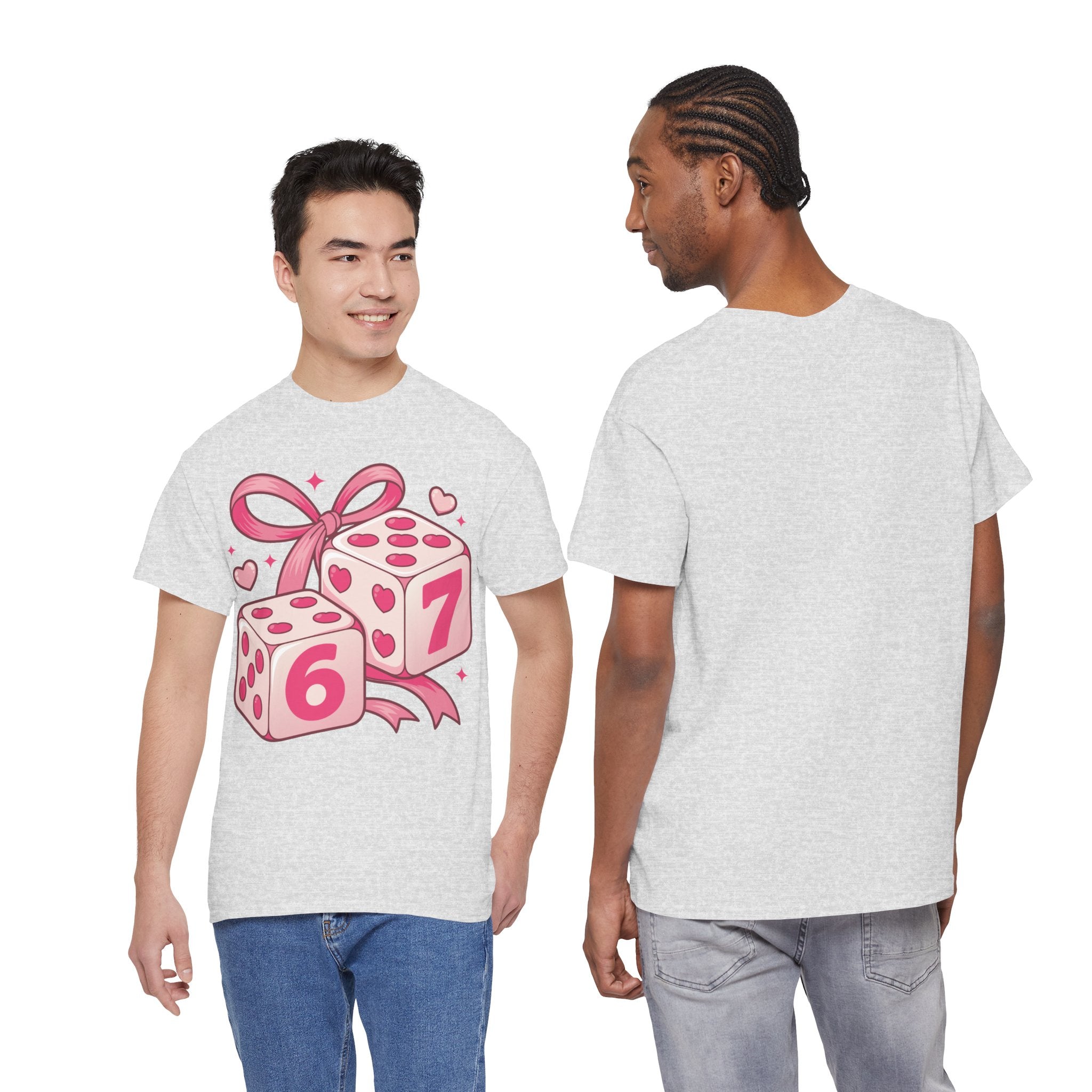 Lucky Love Dice T-Shirt — Pink Heart Dice with Bow..Unisex Cotton Tee