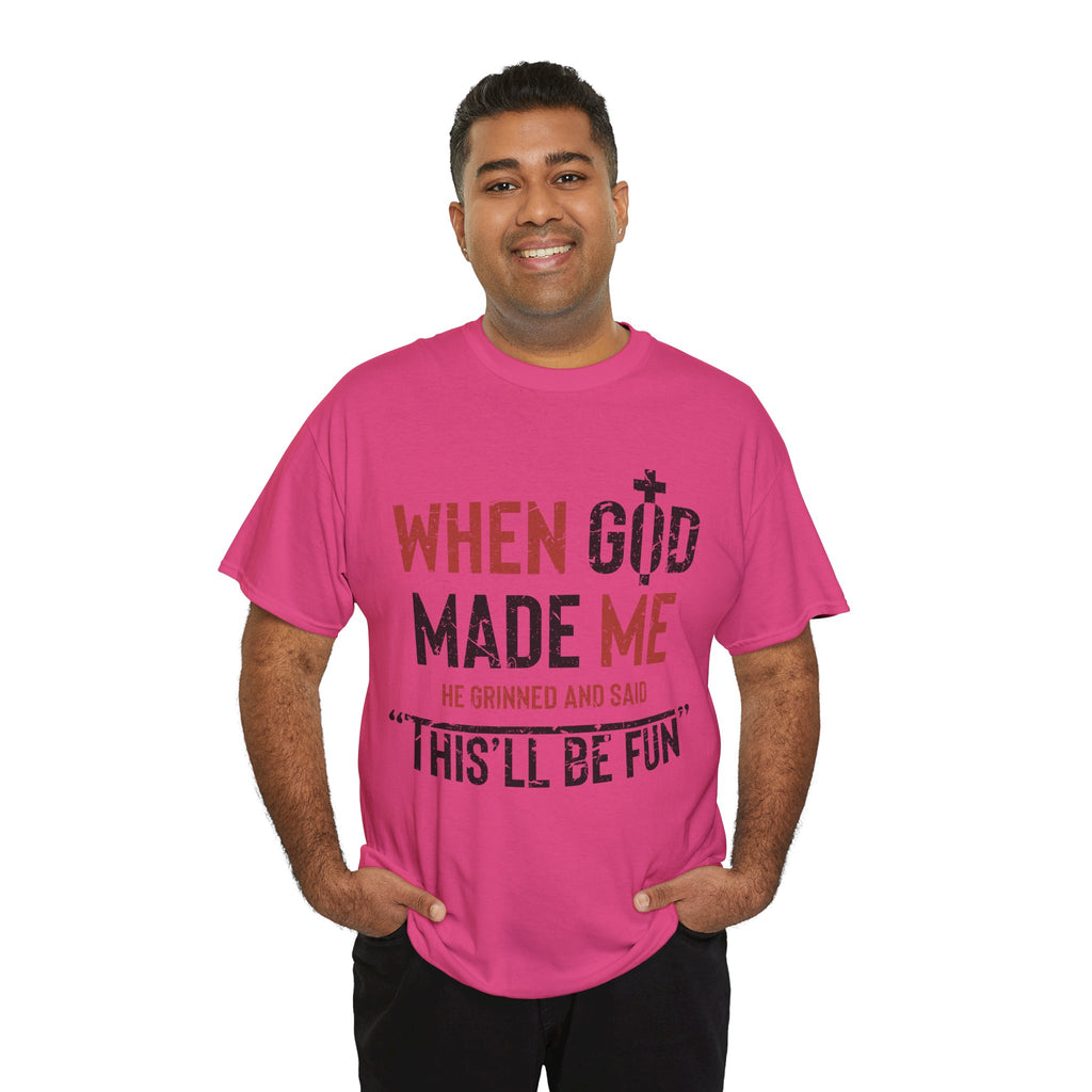 Humorous Grunge Quote Tee — "When He Saw Me, He Grinned and Said"Unisec Cotton Tee