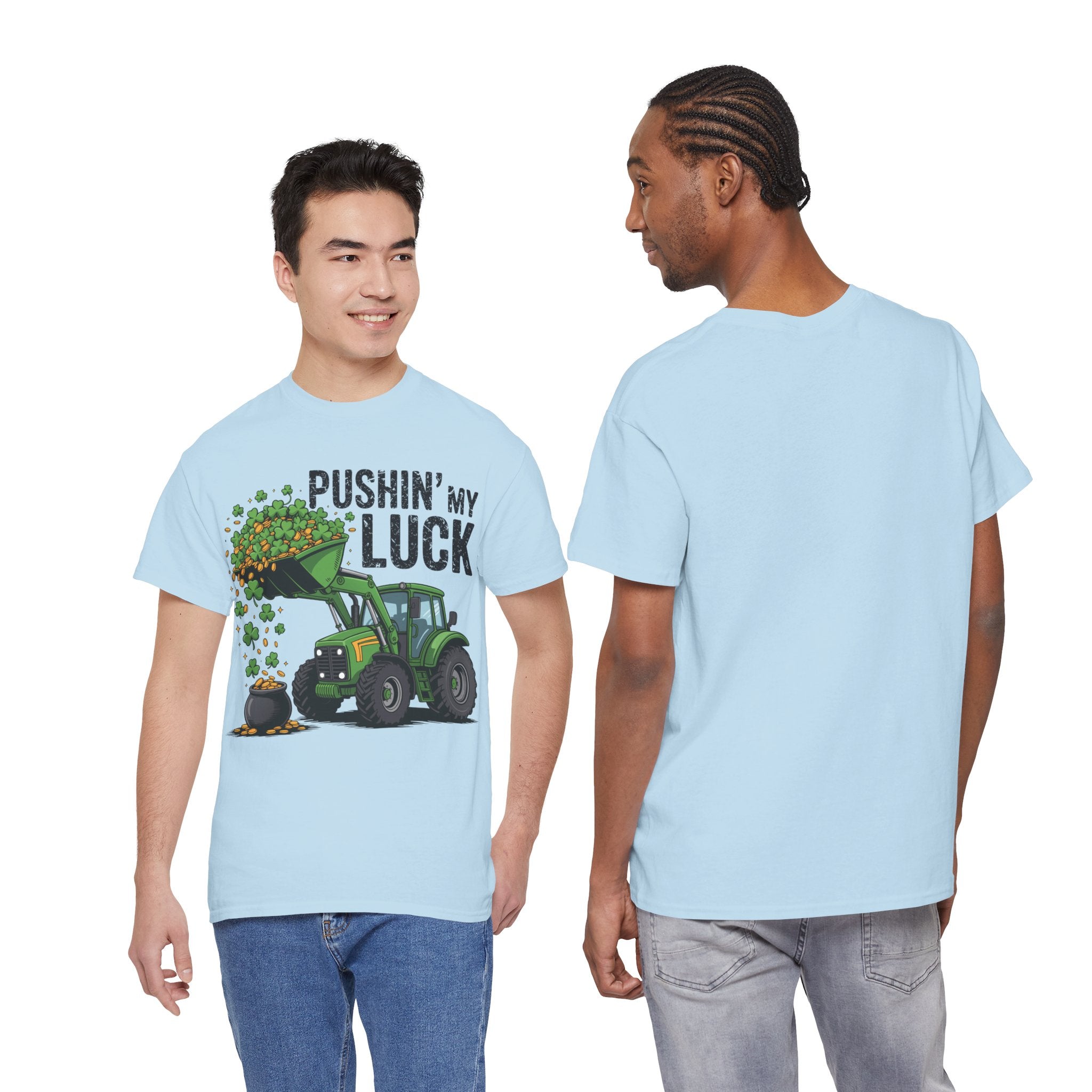 Pushin' My Luck Shamrock Tractor Tee — St. Patrick's Day Unisex Cotton T-Shirt