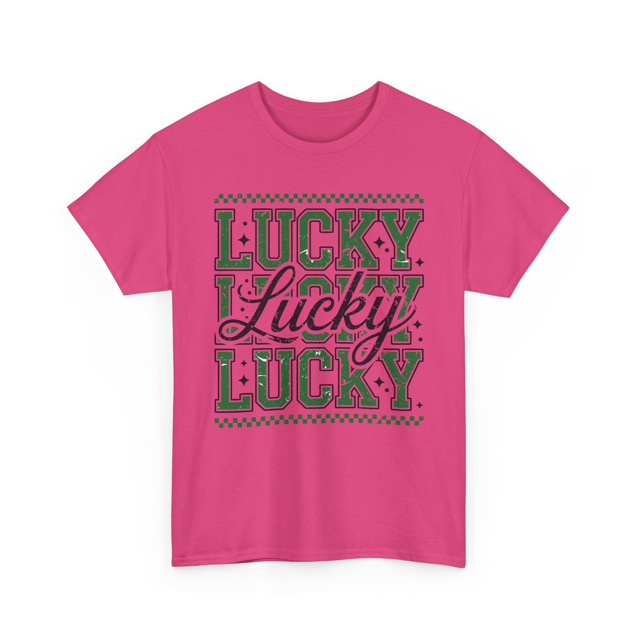 Lucky Varsity Tee — Layered Green ‘Lucky’ Graphic Unisex Cotton Tee