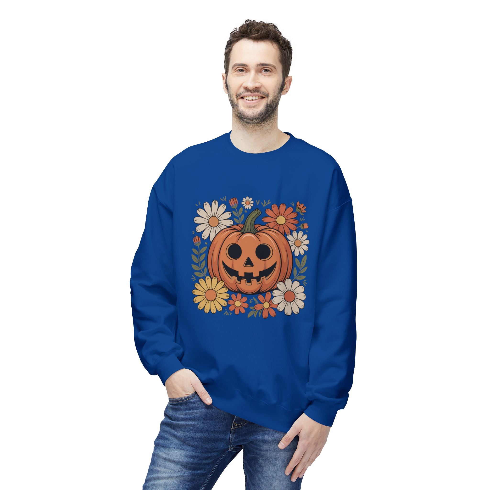 Halloween Pumpkin Floral Crewneck Unisex Sweatshirt