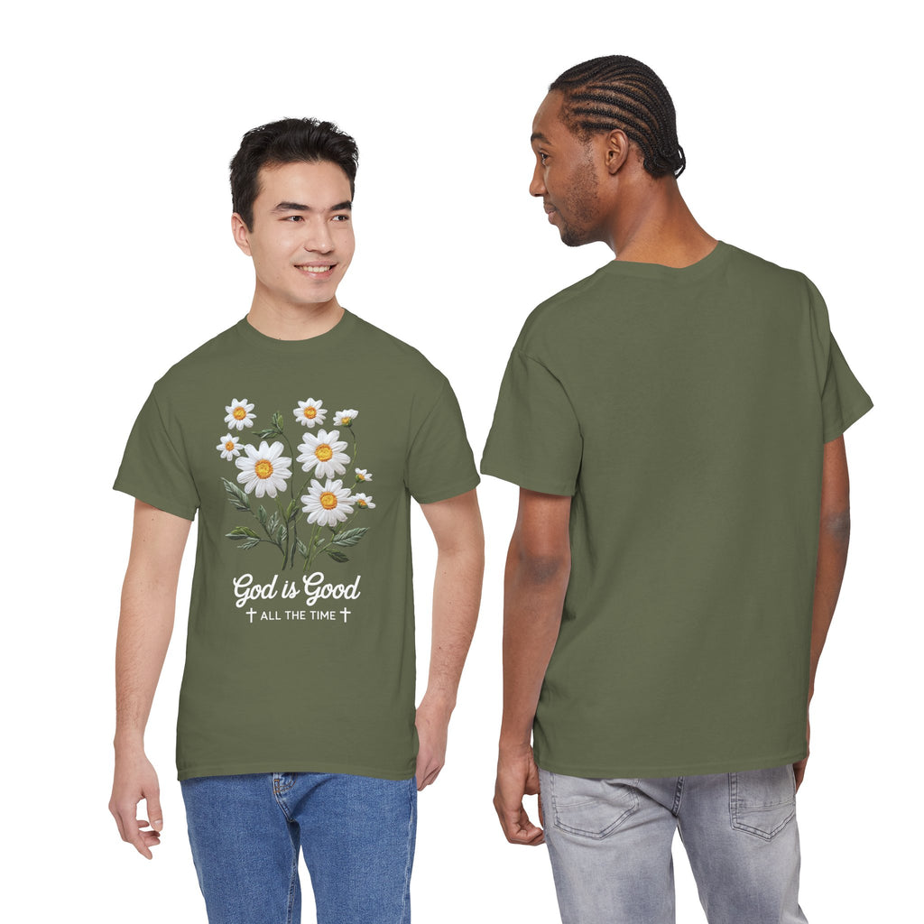 God Is Good All The Time Embroidered Daisy Unisex Cotton Tee