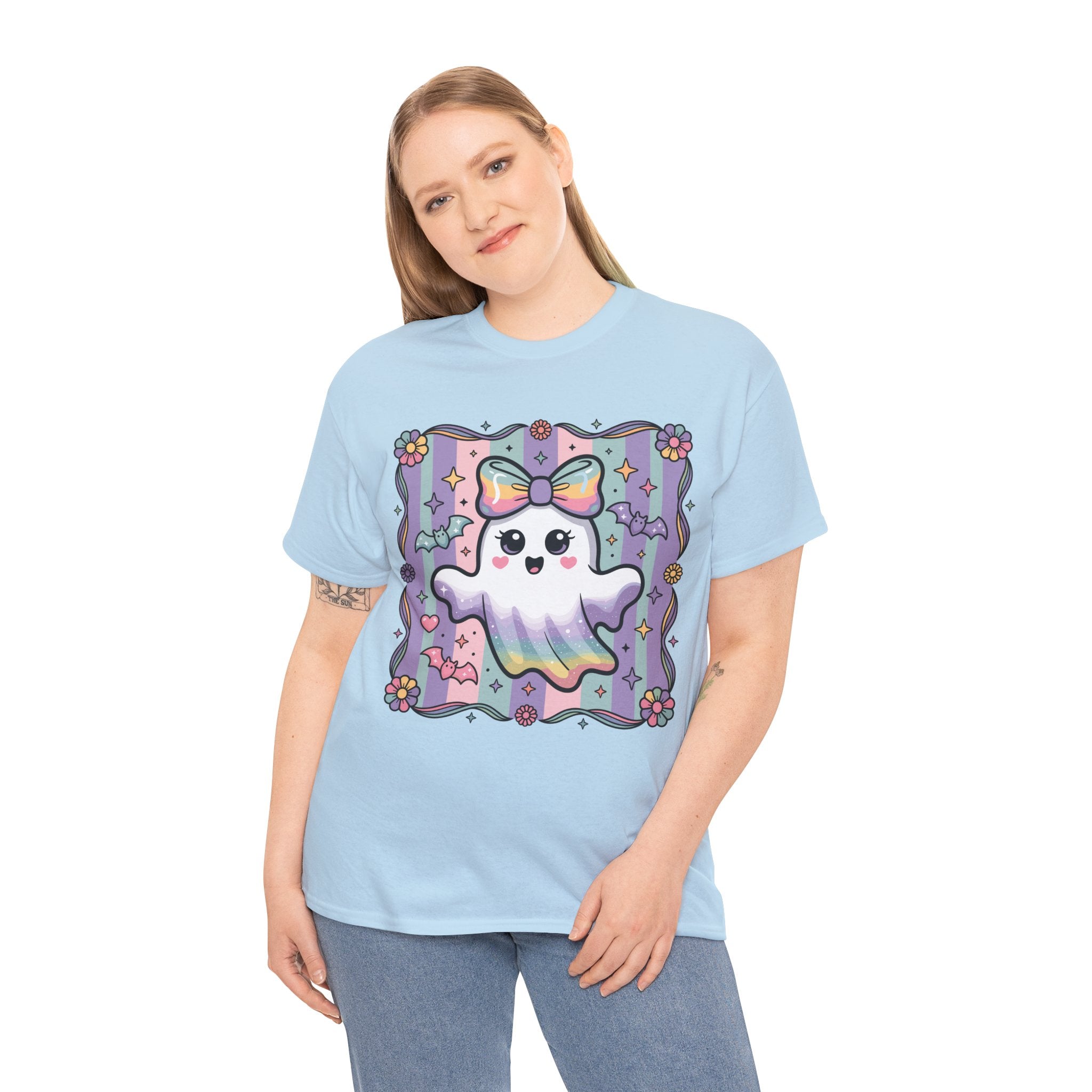 Pastel Ghost Rainbow Bow Unisex Cotton Tee