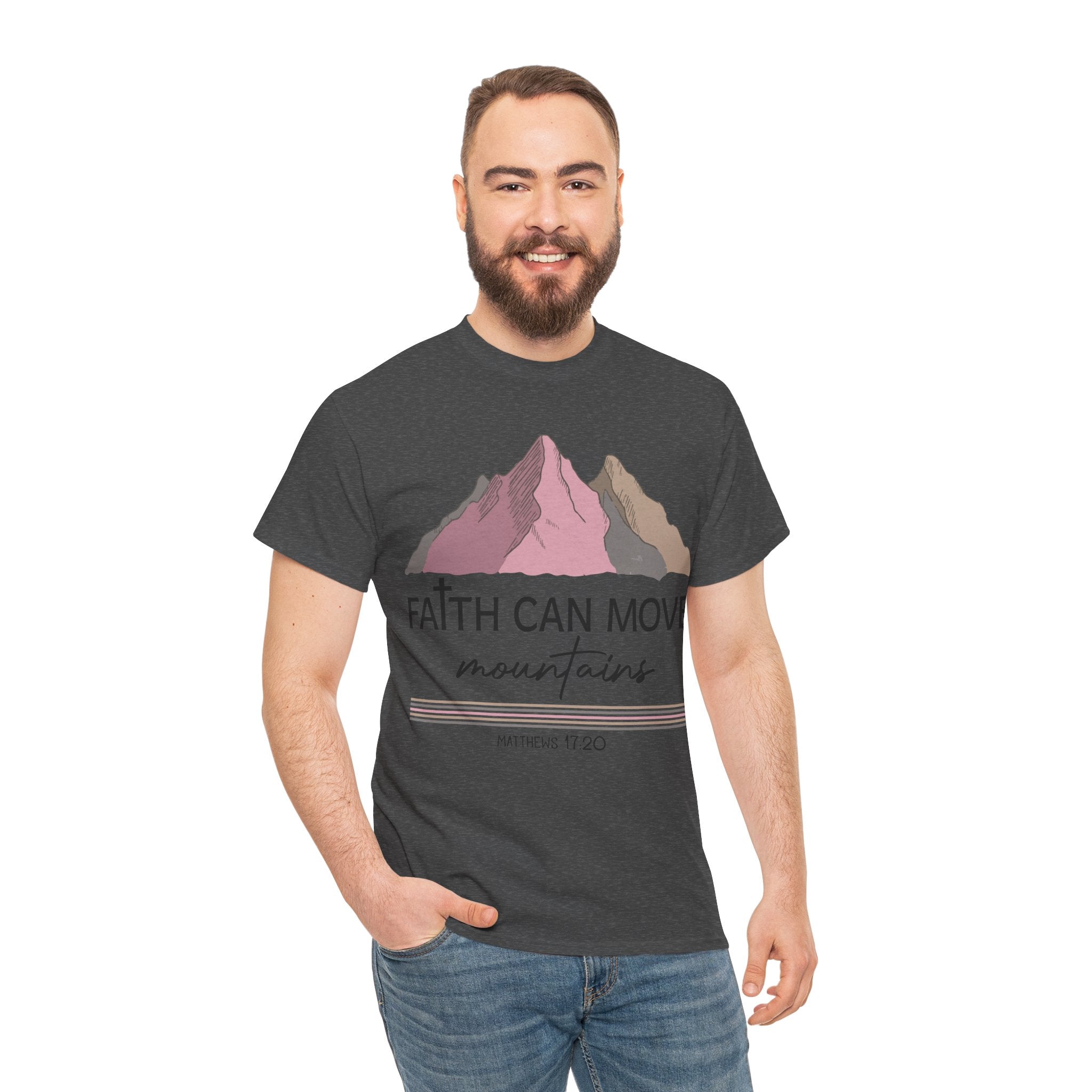 Faith Can Move Mountains Mountain Tee — Pastel Inspirational Christian Unisex Cotton T-Shirt