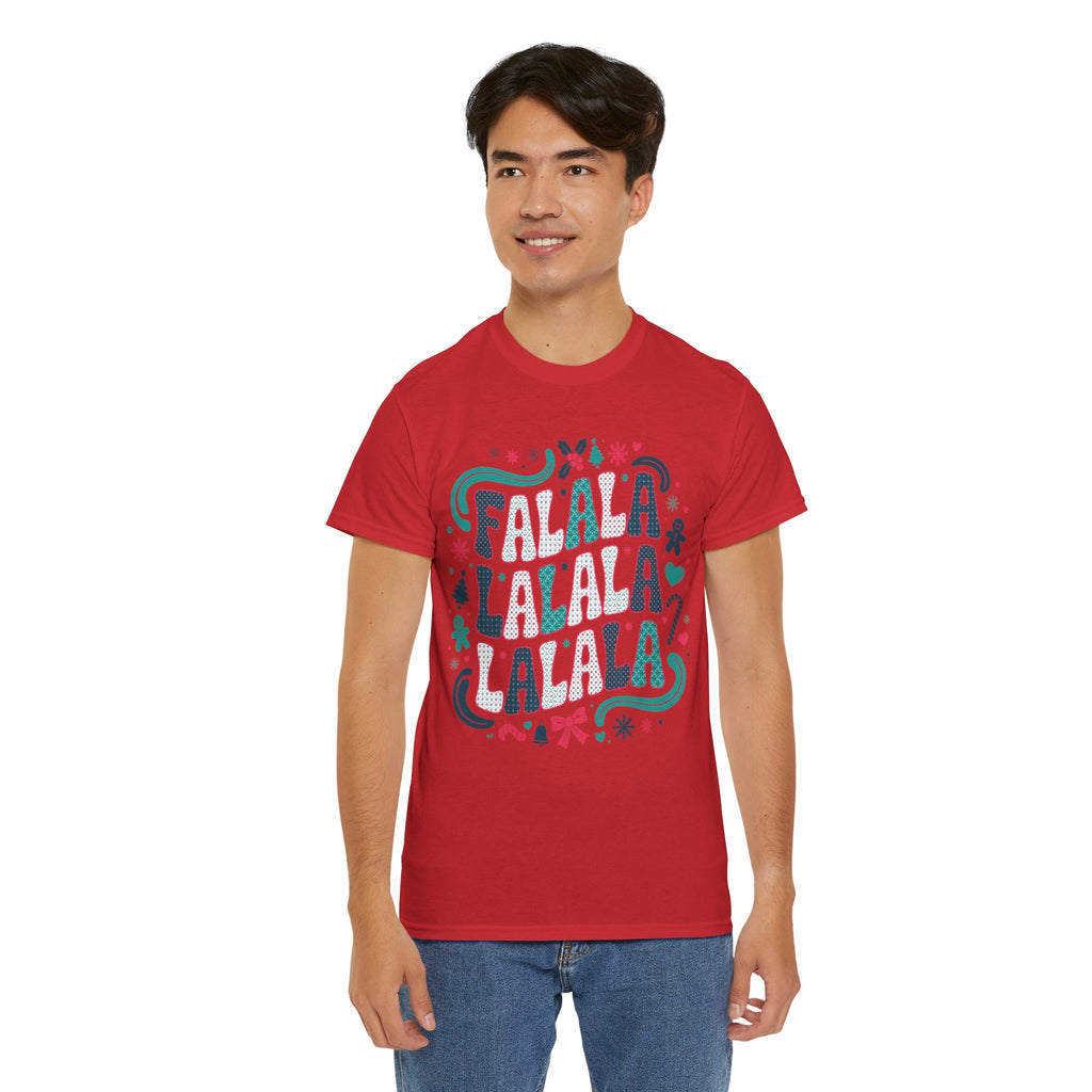 Fa La La La La Christmas T-Shirt — Festive Candy Cane & Gingerbread Holiday Unisex Cotton Tee