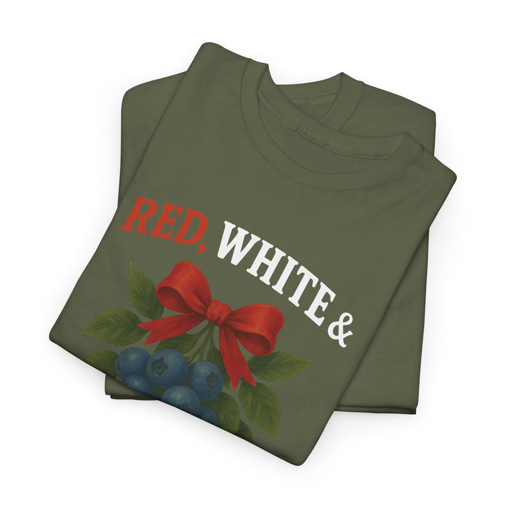 Red, White & Blueberries T-Shirt — Patriotic Blueberry Graphic Unisex Cotton Tee