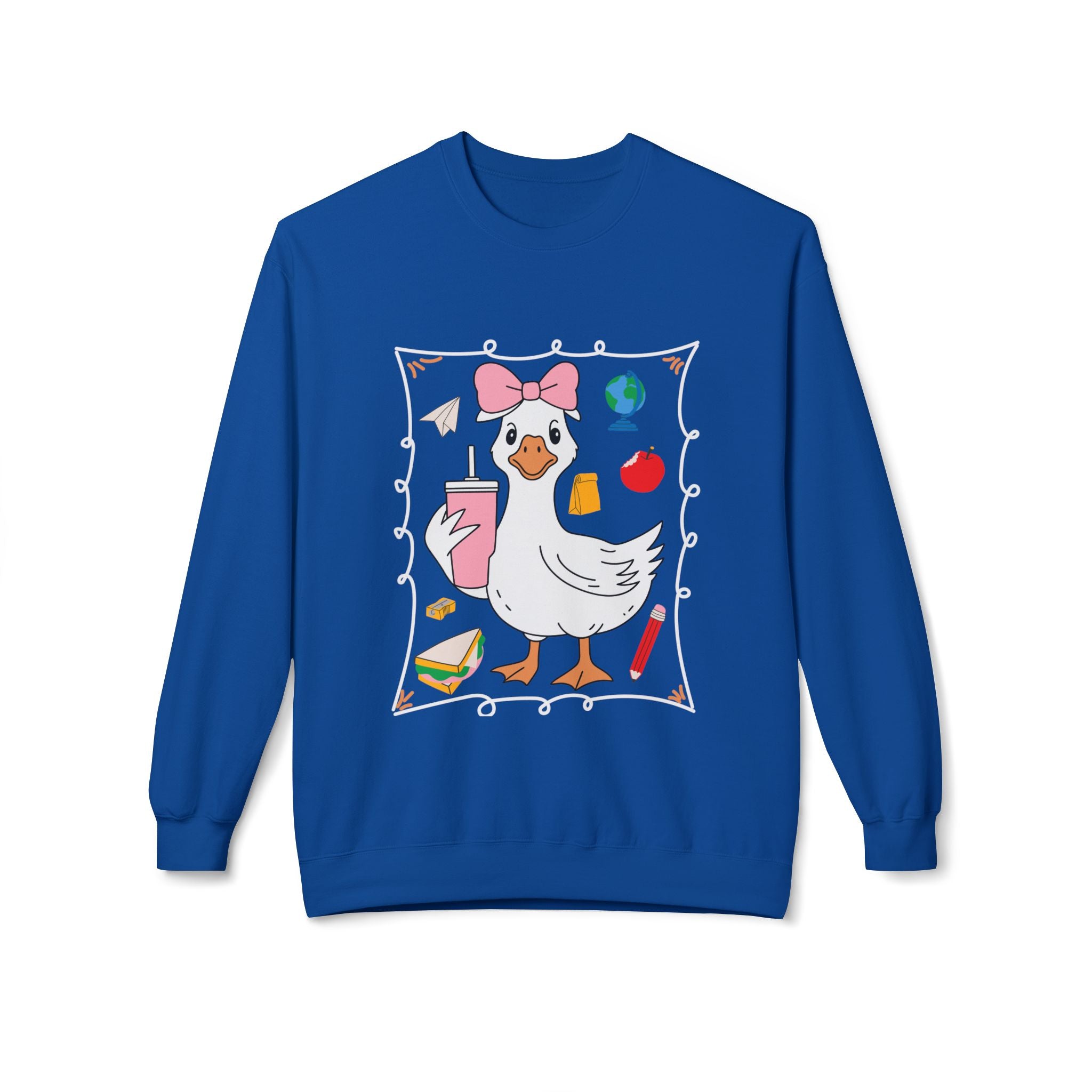 Cute Goose Drinking Fleece Crewneck Sweatshirt- Unisex