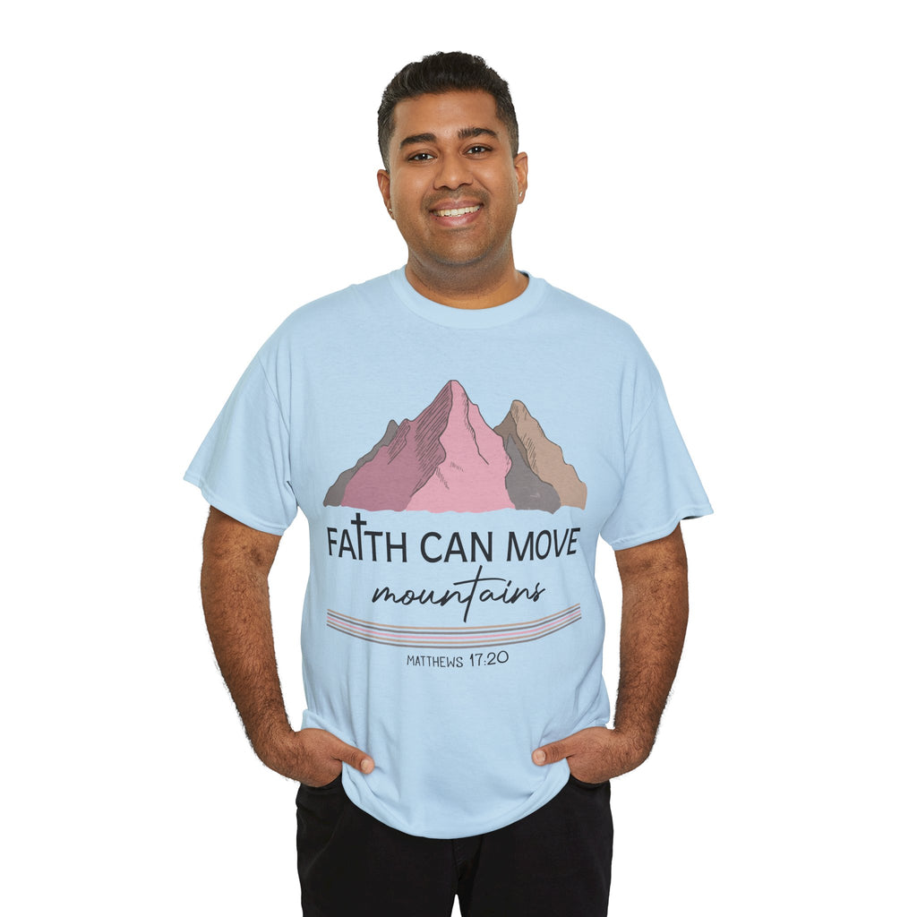 Faith Can Move Mountains Mountain Tee — Pastel Inspirational Christian Unisex Cotton T-Shirt