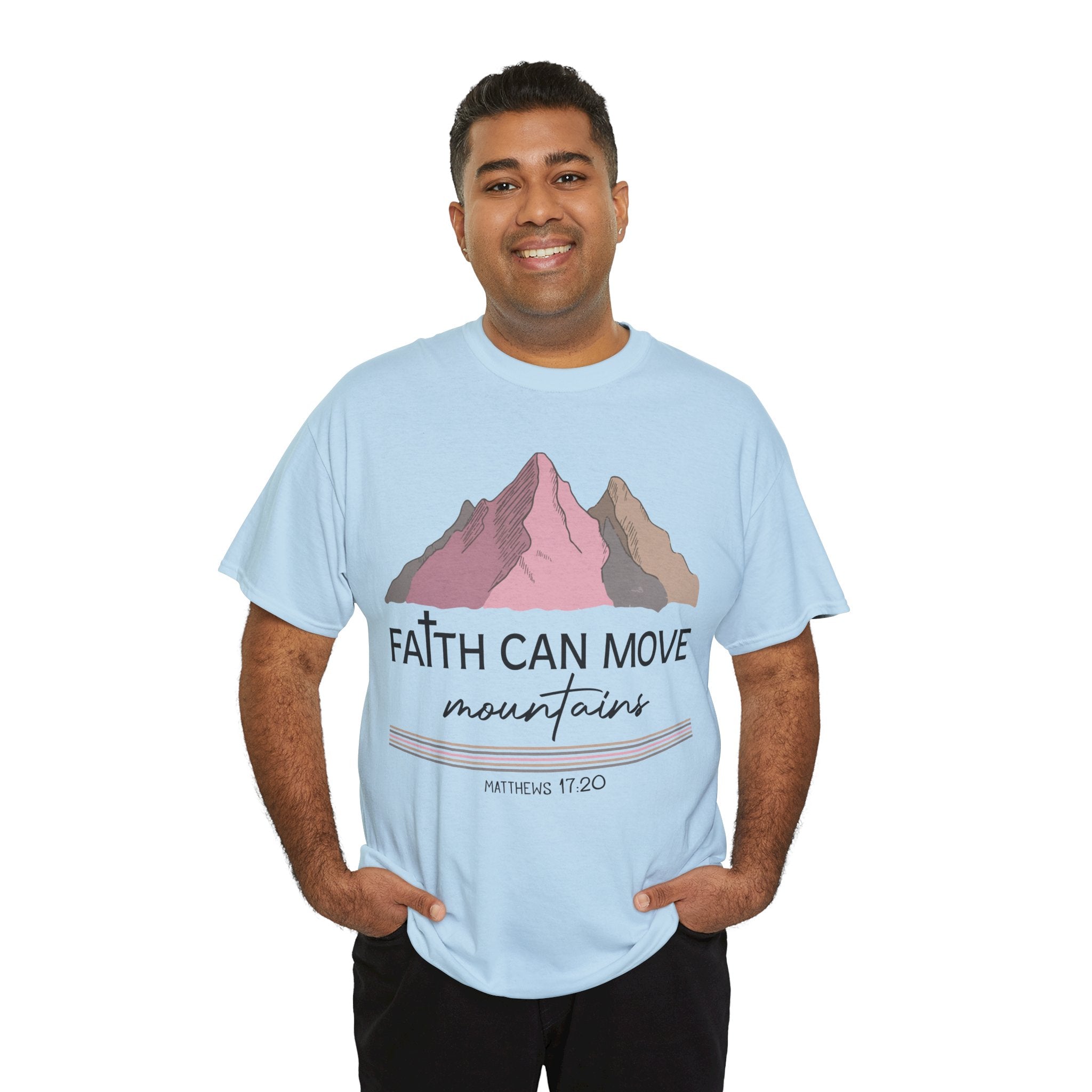 Faith Can Move Mountains Mountain Tee — Pastel Inspirational Christian Unisex Cotton T-Shirt
