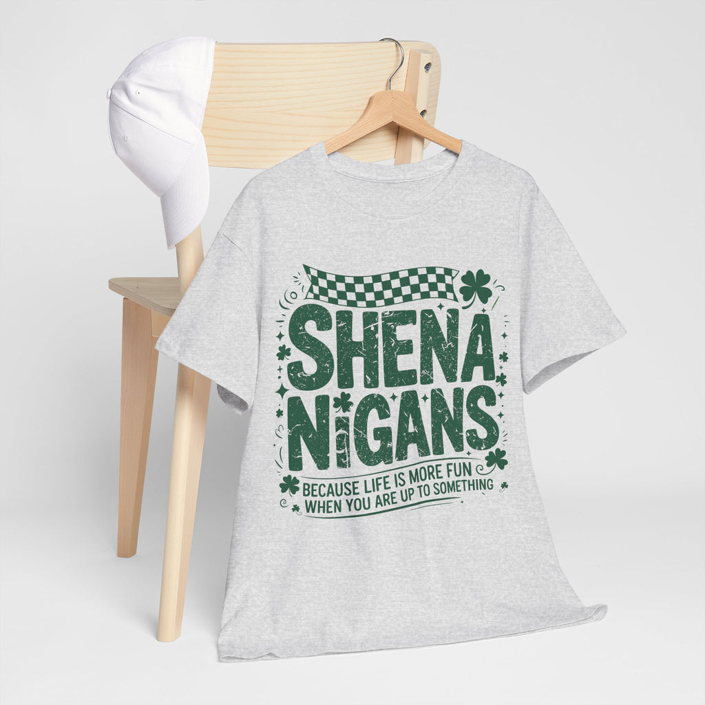 Shenanigans Clover Tee — Bright Green St. Patrick’s Day Shirt with Checkered Flag Unisex Cotton Tee
