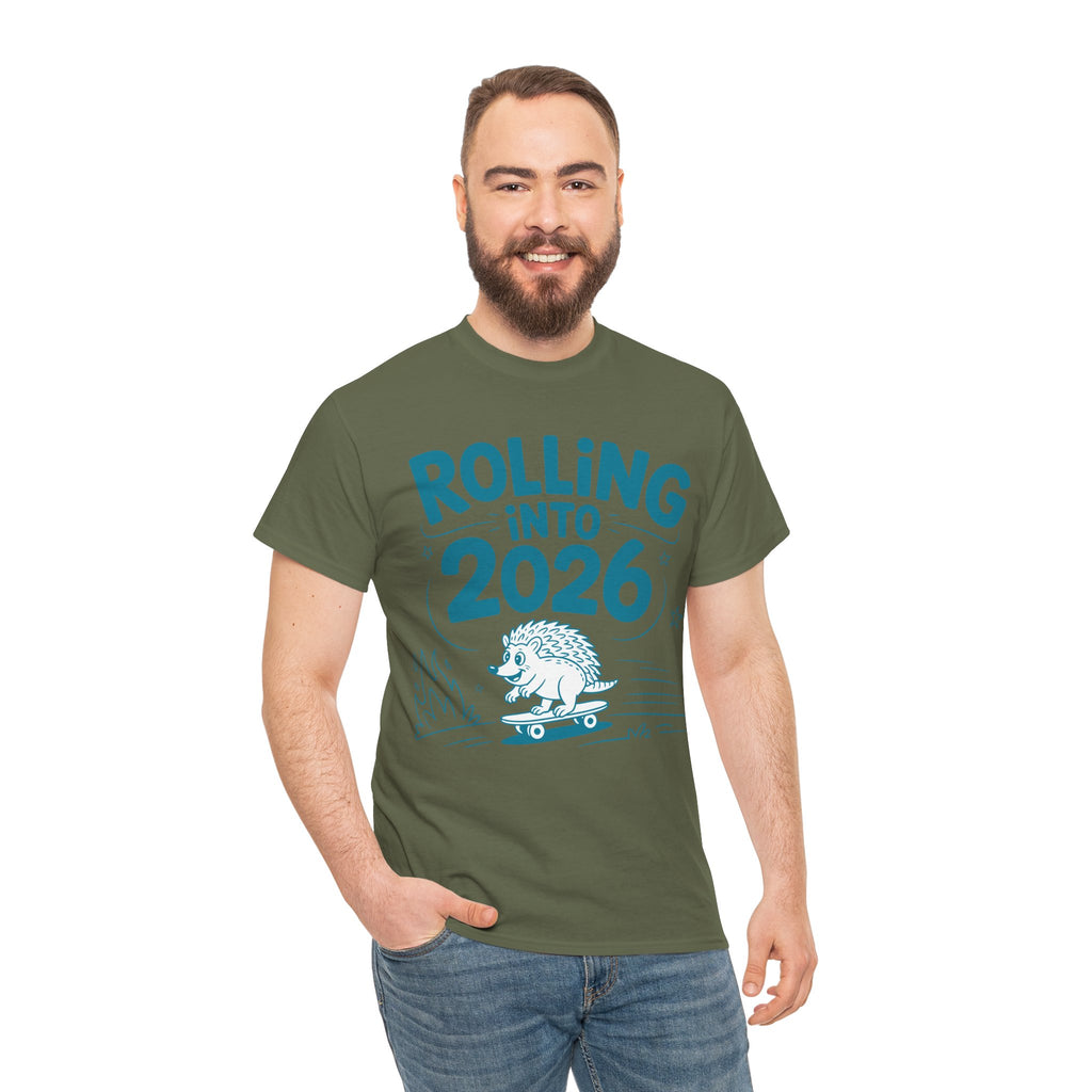 Rolling Into 2026 Hedgehog Skateboard Unisex Cotton Tee
