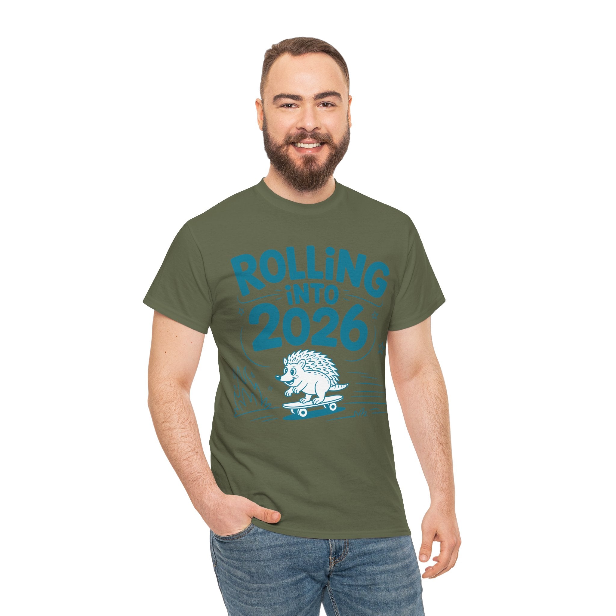 Rolling Into 2026 Hedgehog Skateboard Unisex Cotton Tee