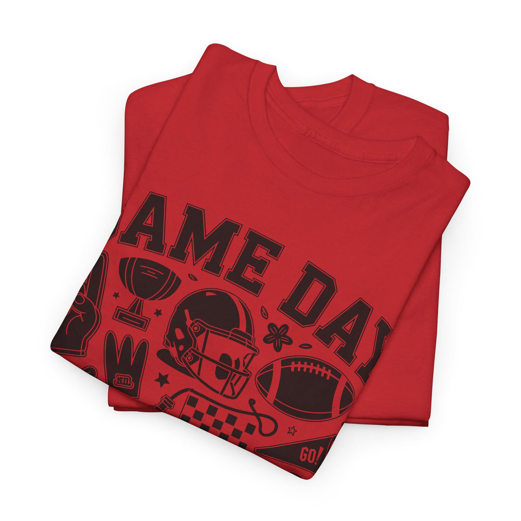 Game Day Touch Down Football T‑Shirt — Helmet & Cheer Monochrome Design Unisex Cotton Tee