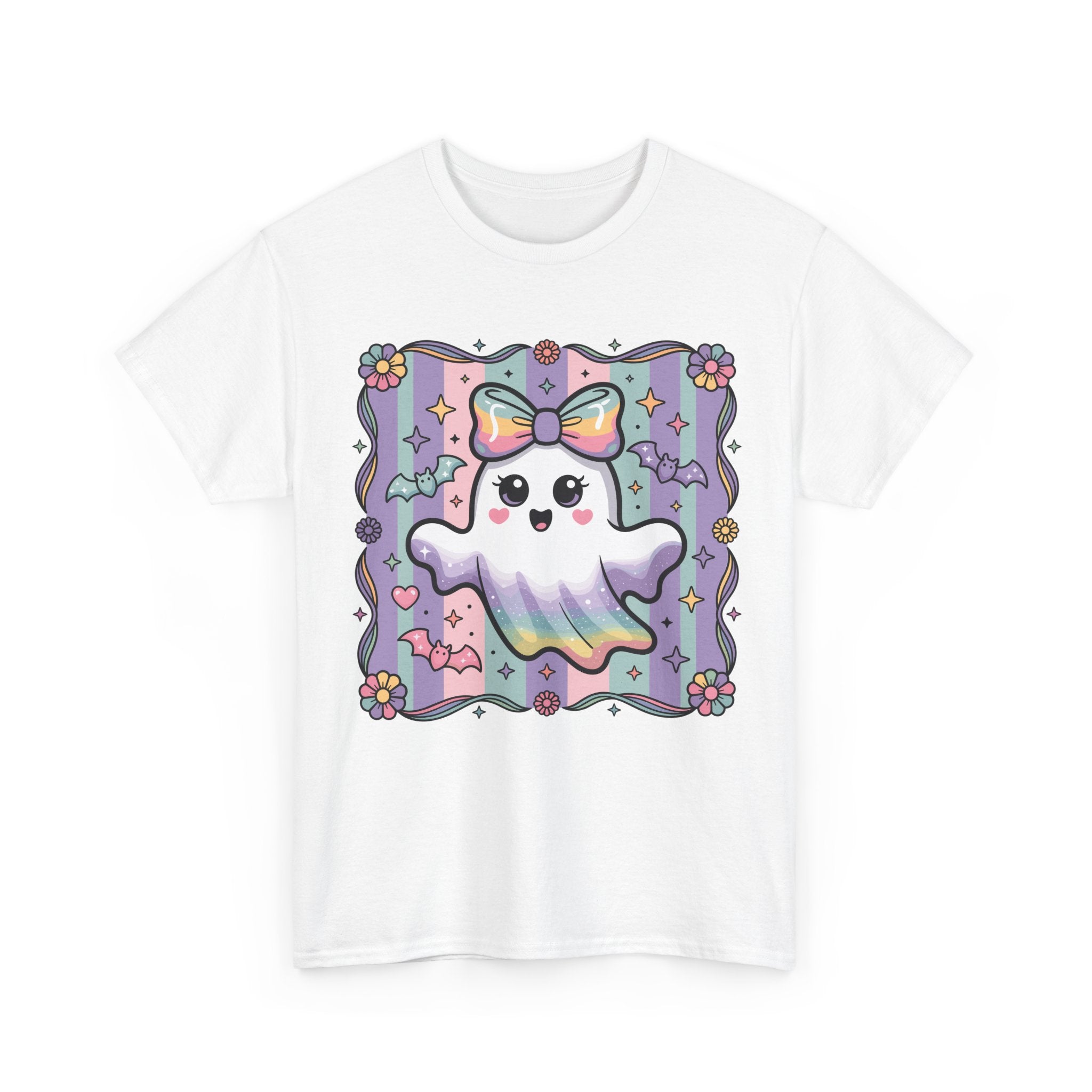 Pastel Ghost Rainbow Bow Unisex Cotton Tee