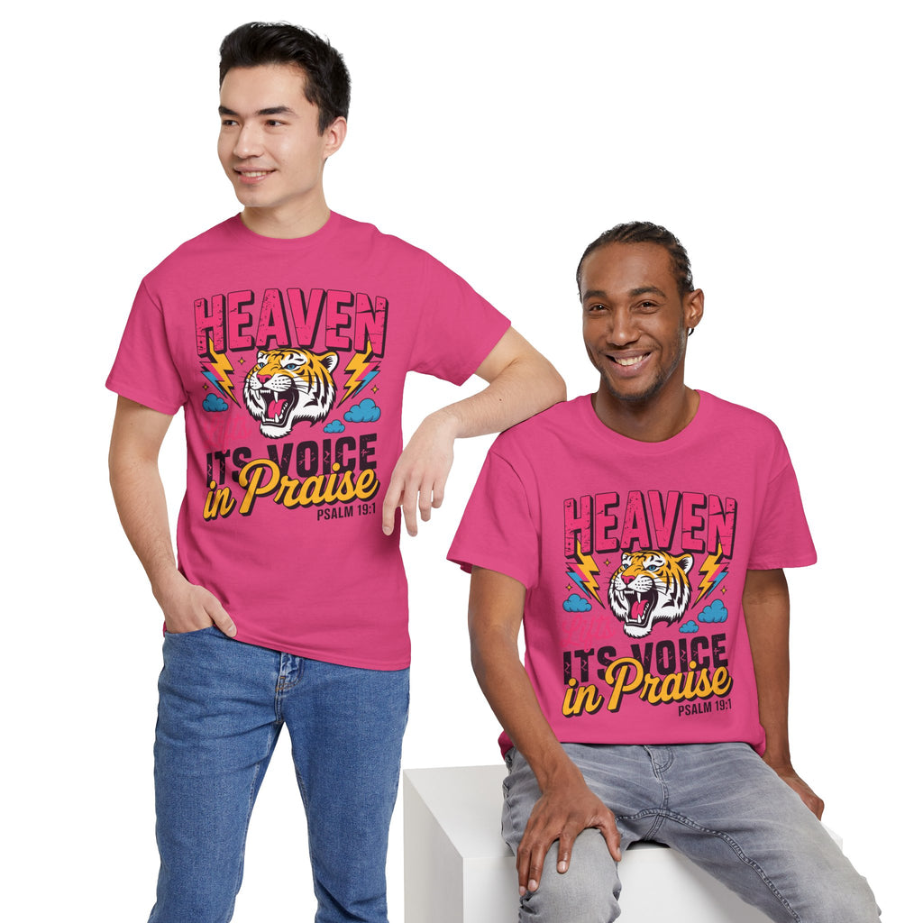 Psalm 19:1 Tiger Praise T-Shirt — Bold Christian Roaring Tiger Graphic.Unisex Cotton Tee