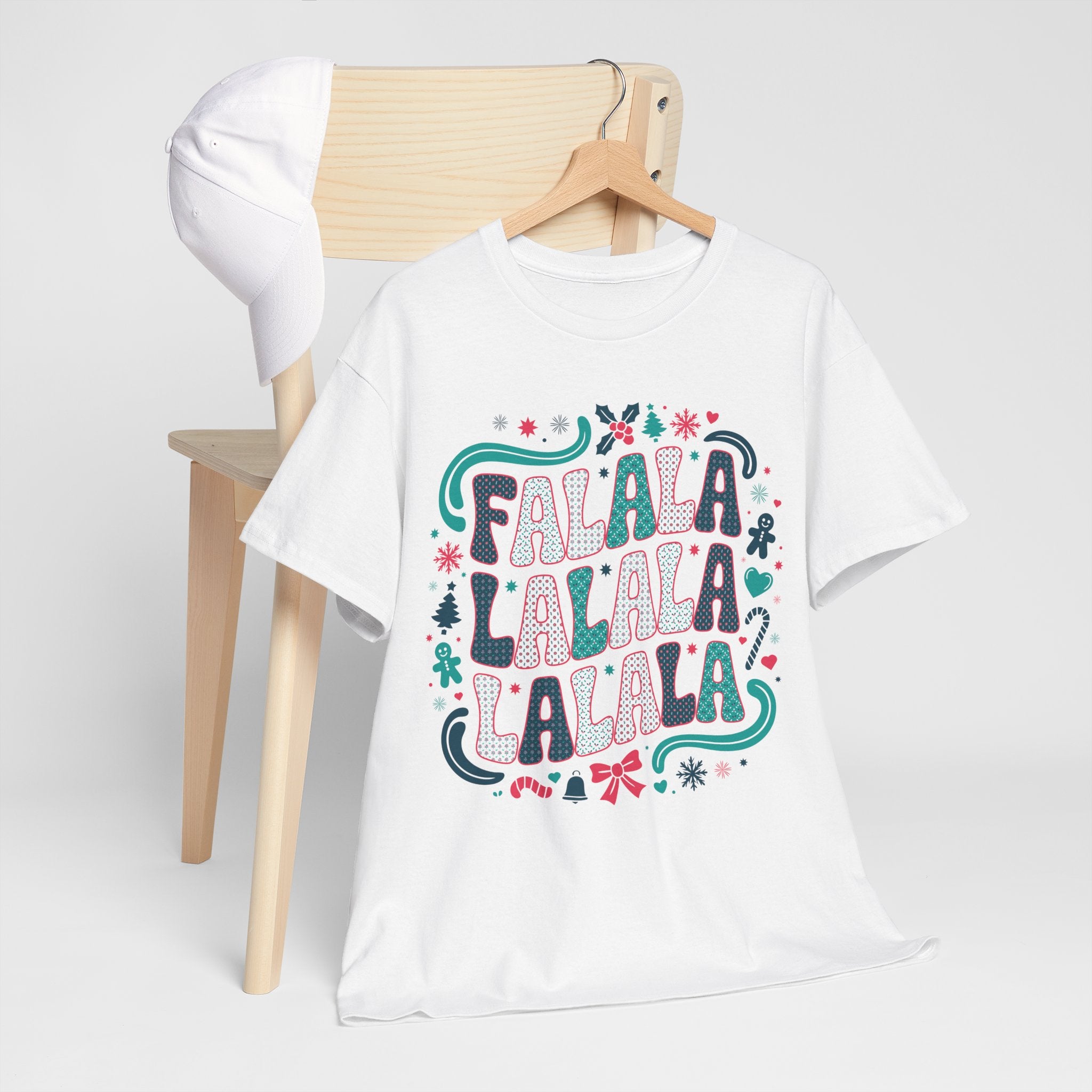 Fa La La La La Christmas T-Shirt — Festive Candy Cane & Gingerbread Holiday Unisex Cotton Tee