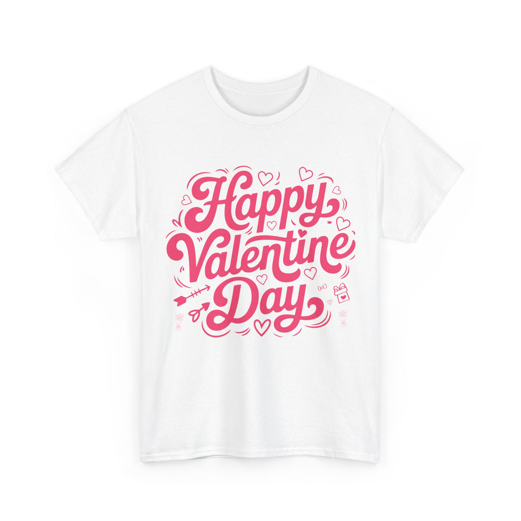 Happy Valentine Day Tee — Pink Heart & Love Icons Valentine's Unisex Cotton Shirt