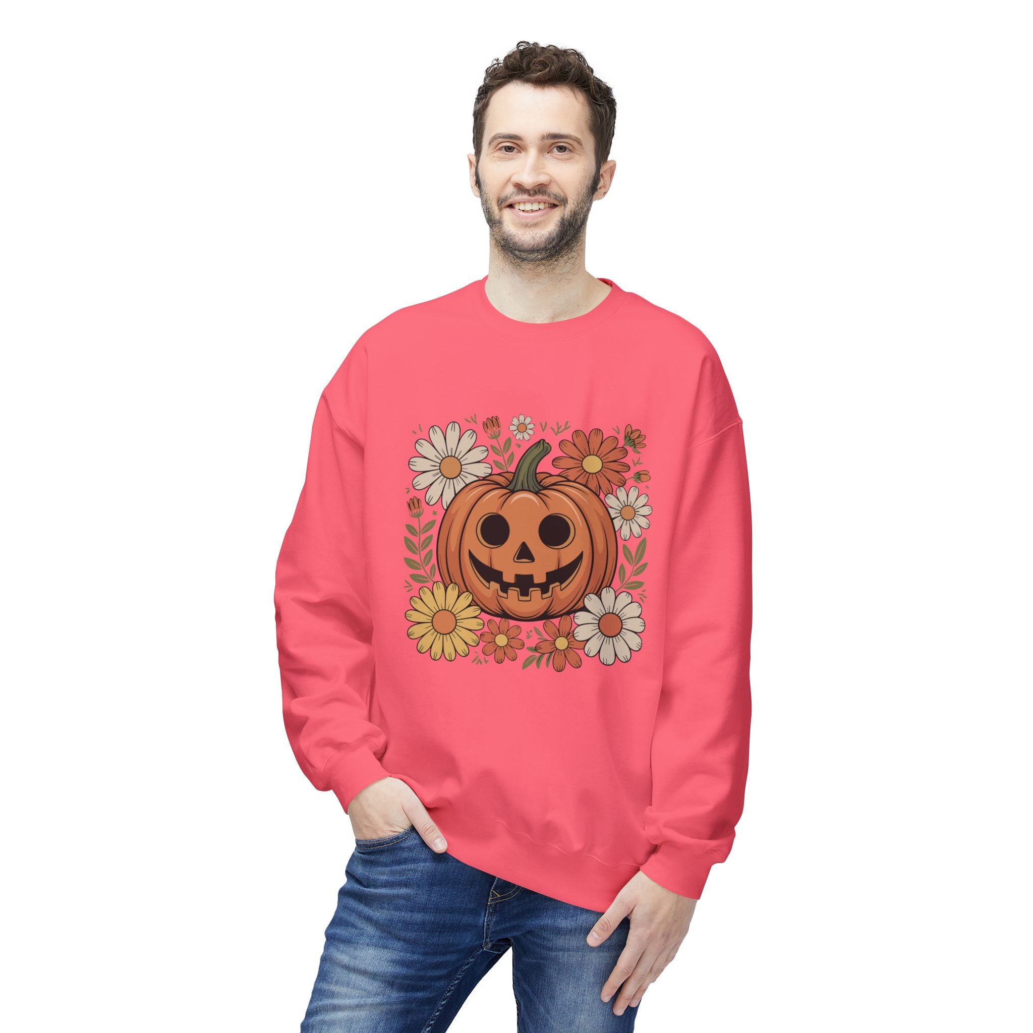 Halloween Pumpkin Floral Crewneck Unisex Sweatshirt