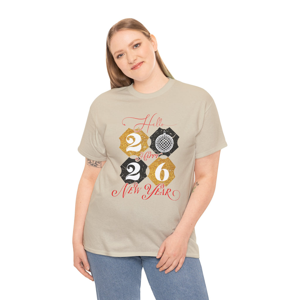 2026 Happy New Year Pink Varsity Tee — Fireworks Party Graphic.Unisex Cotton Tee