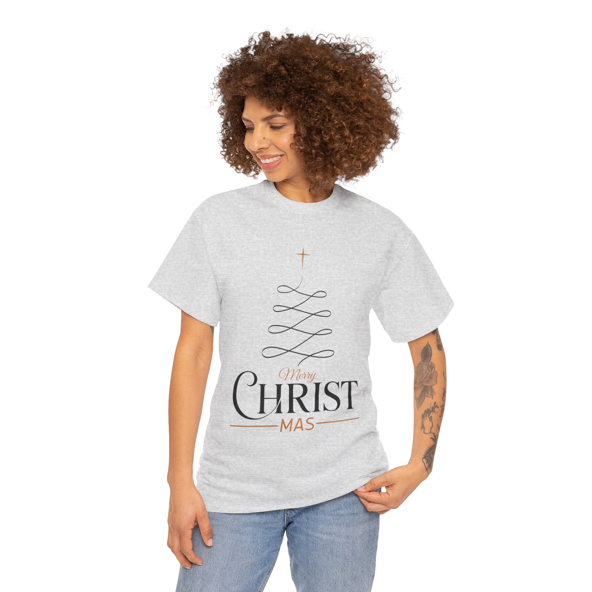 Merry Christmas Gold Cross Tree Unisex Cotton Tee