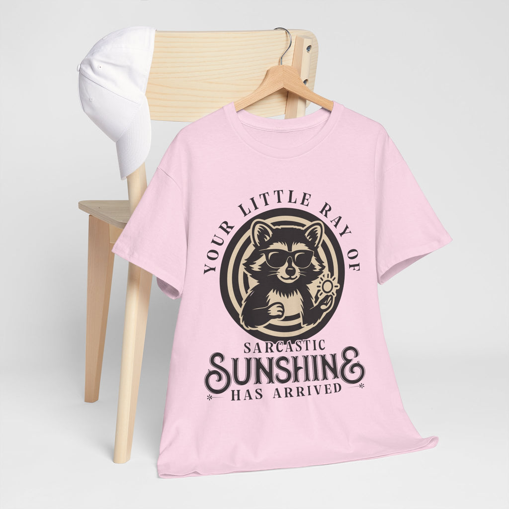 Cool Raccoon Sunglasses T-Shirt — Raccoon Holding Sun Graphic Unisex Cotton Tee