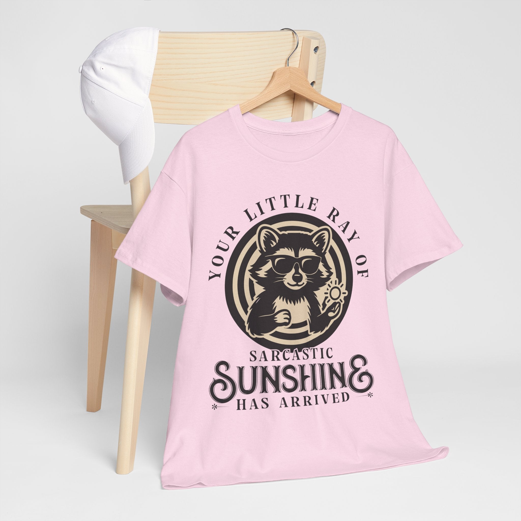 Cool Raccoon Sunglasses T-Shirt — Raccoon Holding Sun Graphic Unisex Cotton Tee