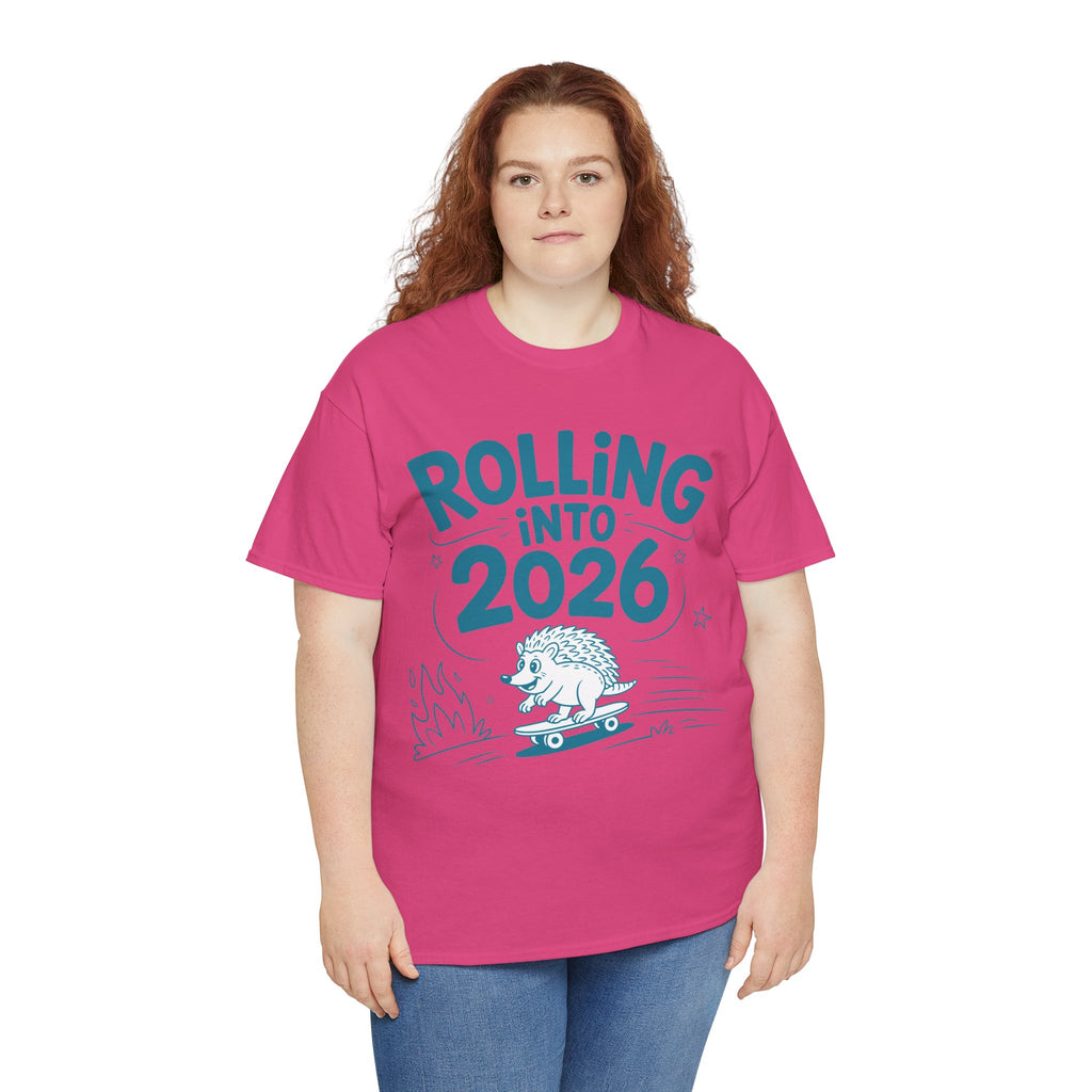 Rolling Into 2026 Hedgehog Skateboard Unisex Cotton Tee