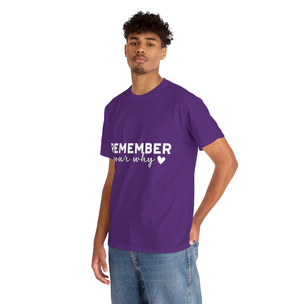 Remember Your Why Tee — Minimalist Heart Motivational Unisex Cotton Tshirt