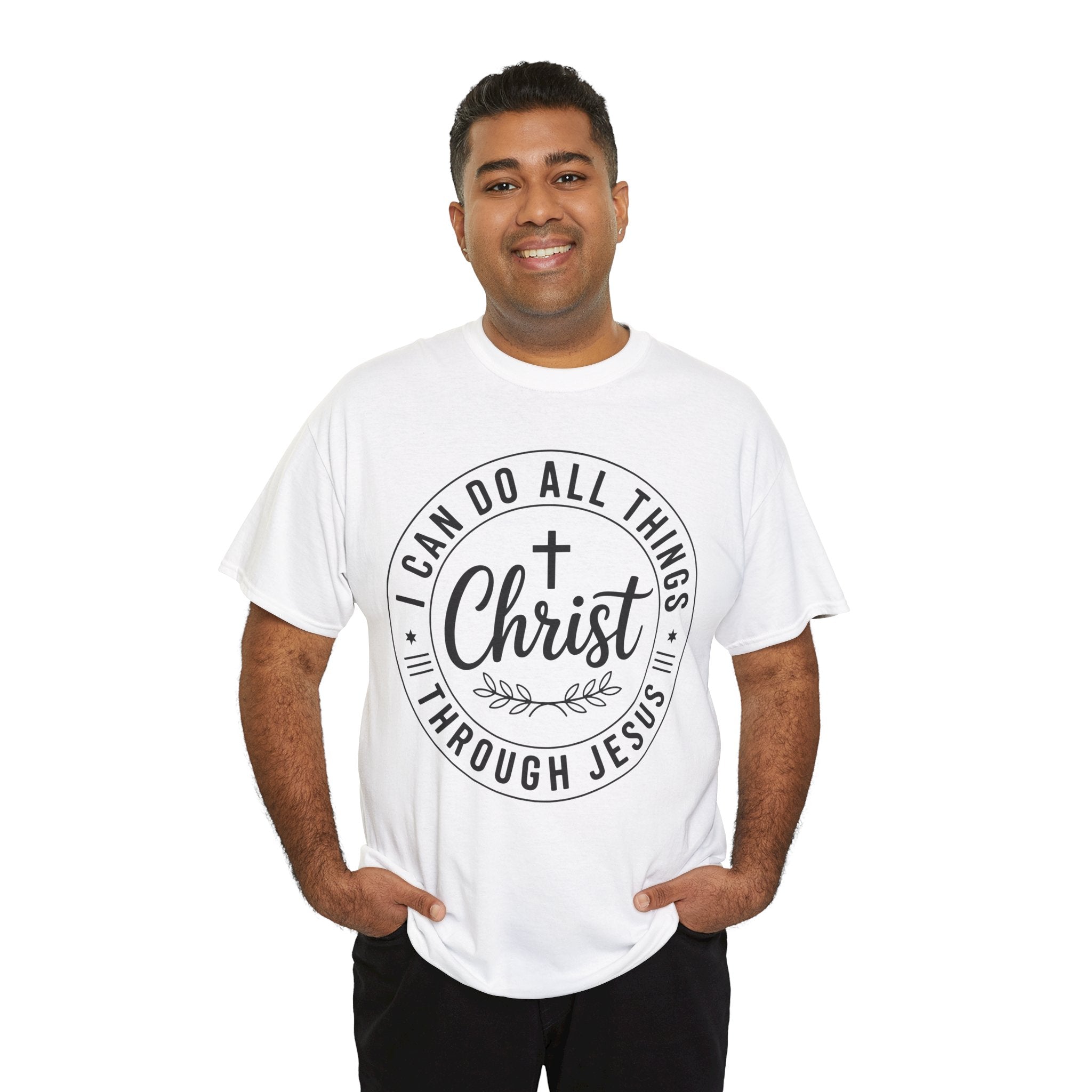 Christian Cross T‑Shirt — "I Can Do All Things Through Christ" Unisex Cotton tee