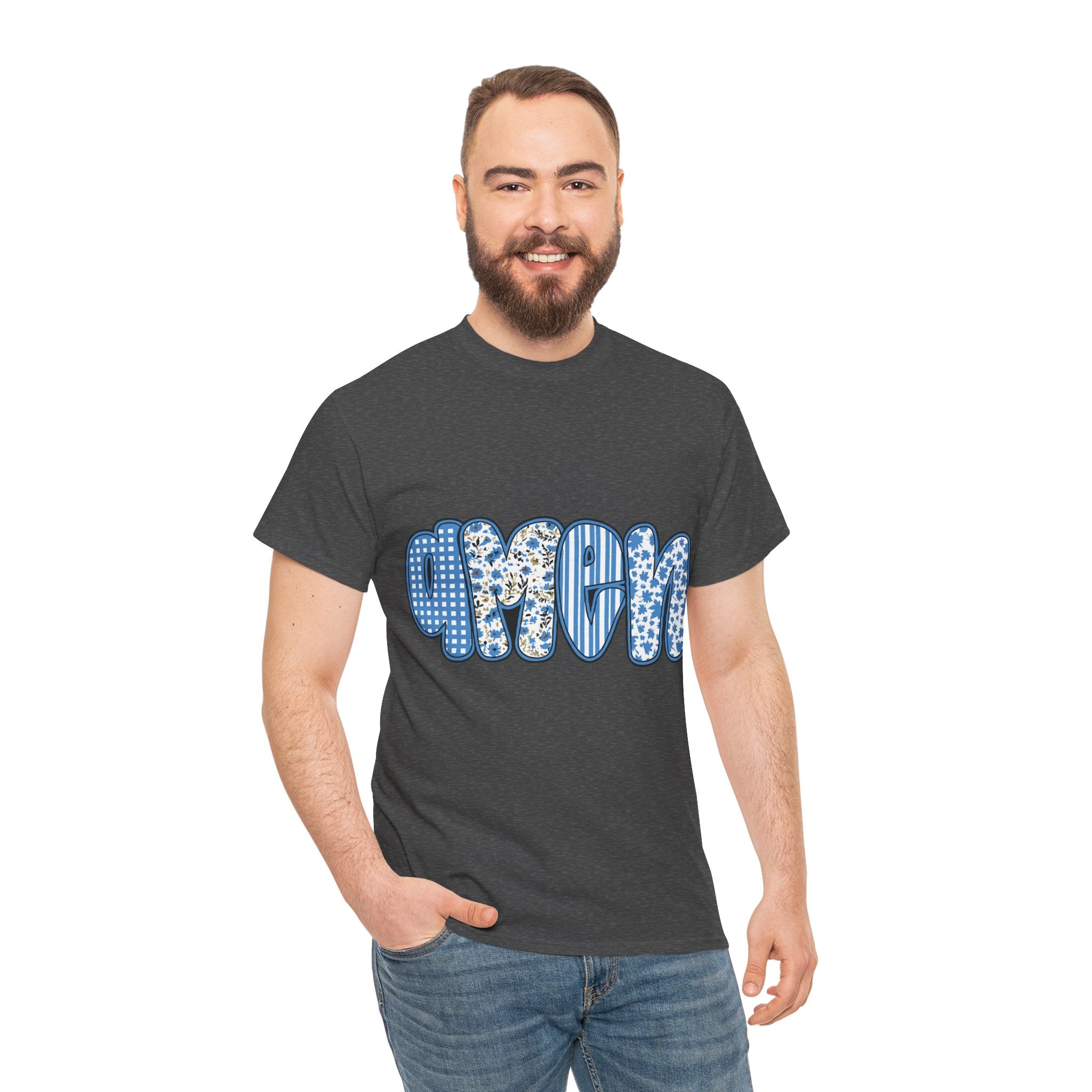 Amen Blue Floral Tee — Decorative Floral Lettering Christian Shirt Unisex Cotton Tee