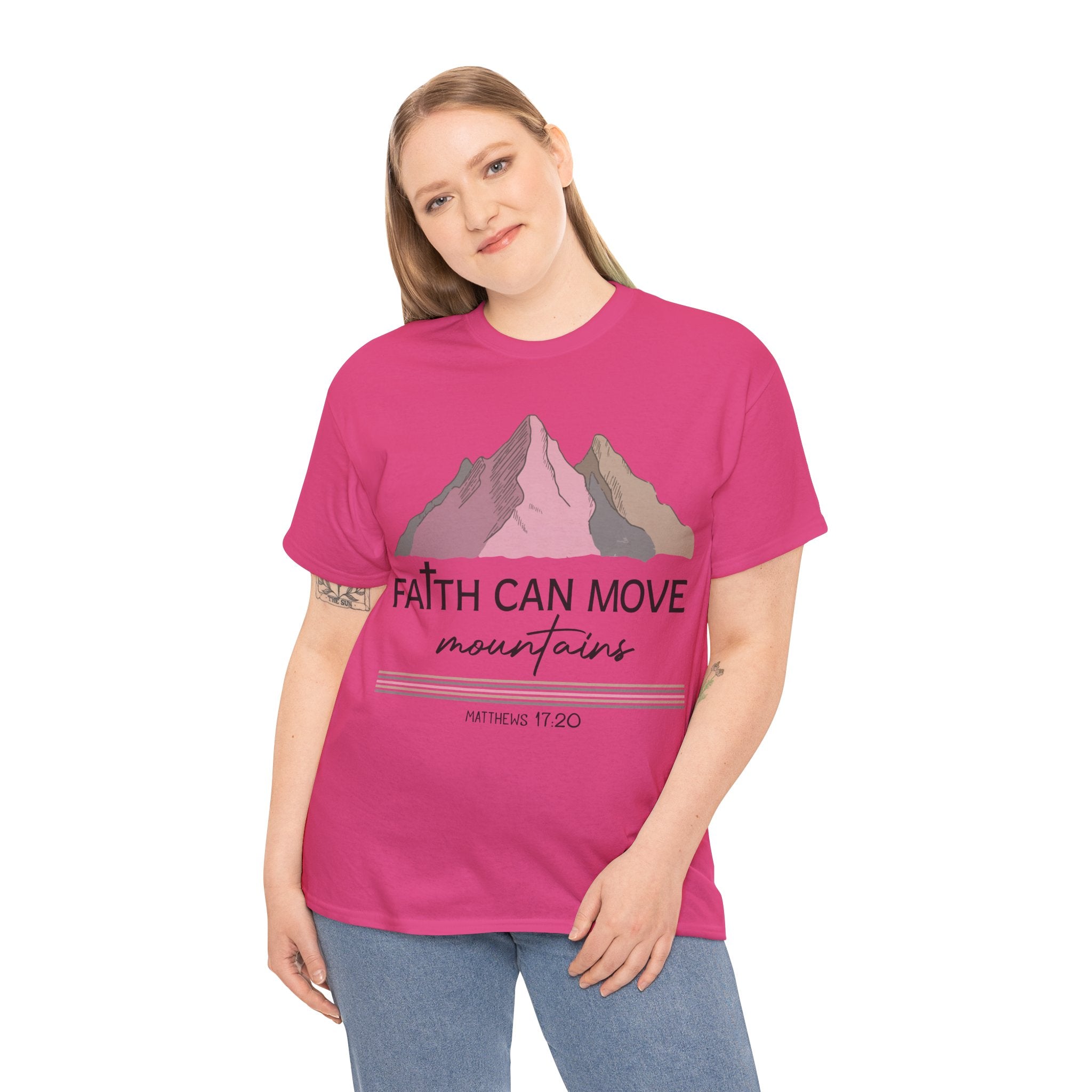 Faith Can Move Mountains Mountain Tee — Pastel Inspirational Christian Unisex Cotton T-Shirt