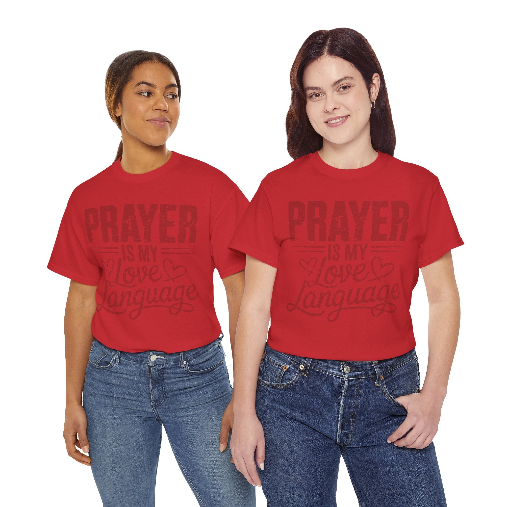 Prayer Is My Love Language T-Shirt — Faith-Inspired Red Hearts Unisex Cotton Tee