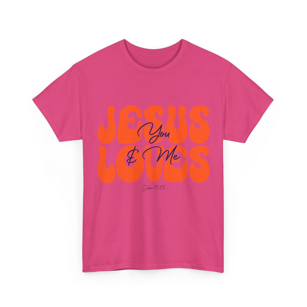 Jesus Loves You & Me Retro Tee — Playful Orange Bubbly Christian Unisex Cotton T-Shirt