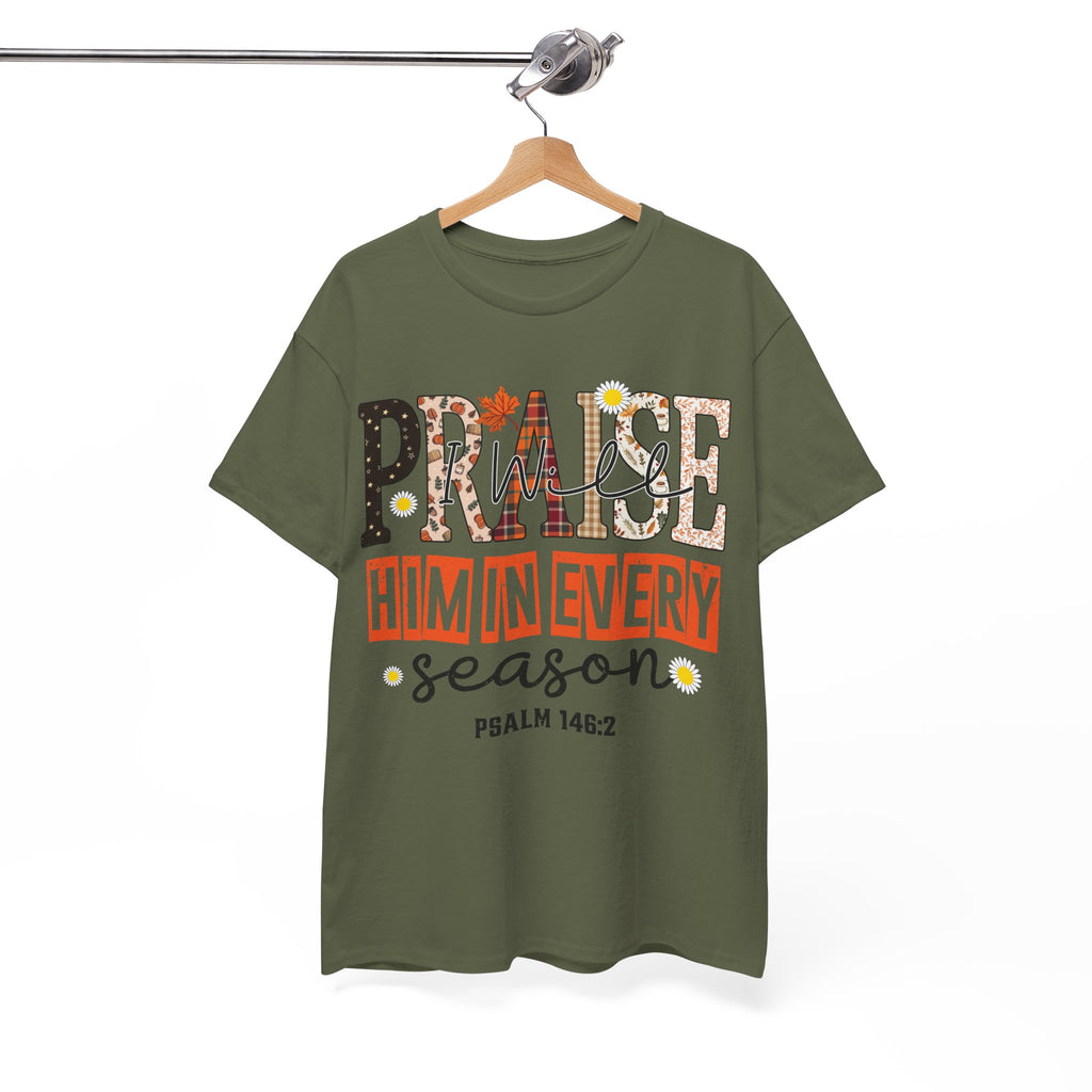 Praise Him In Every Tee — Fall Daisies & Leaf Floral Graphic Unisex Cotton T-Shirt