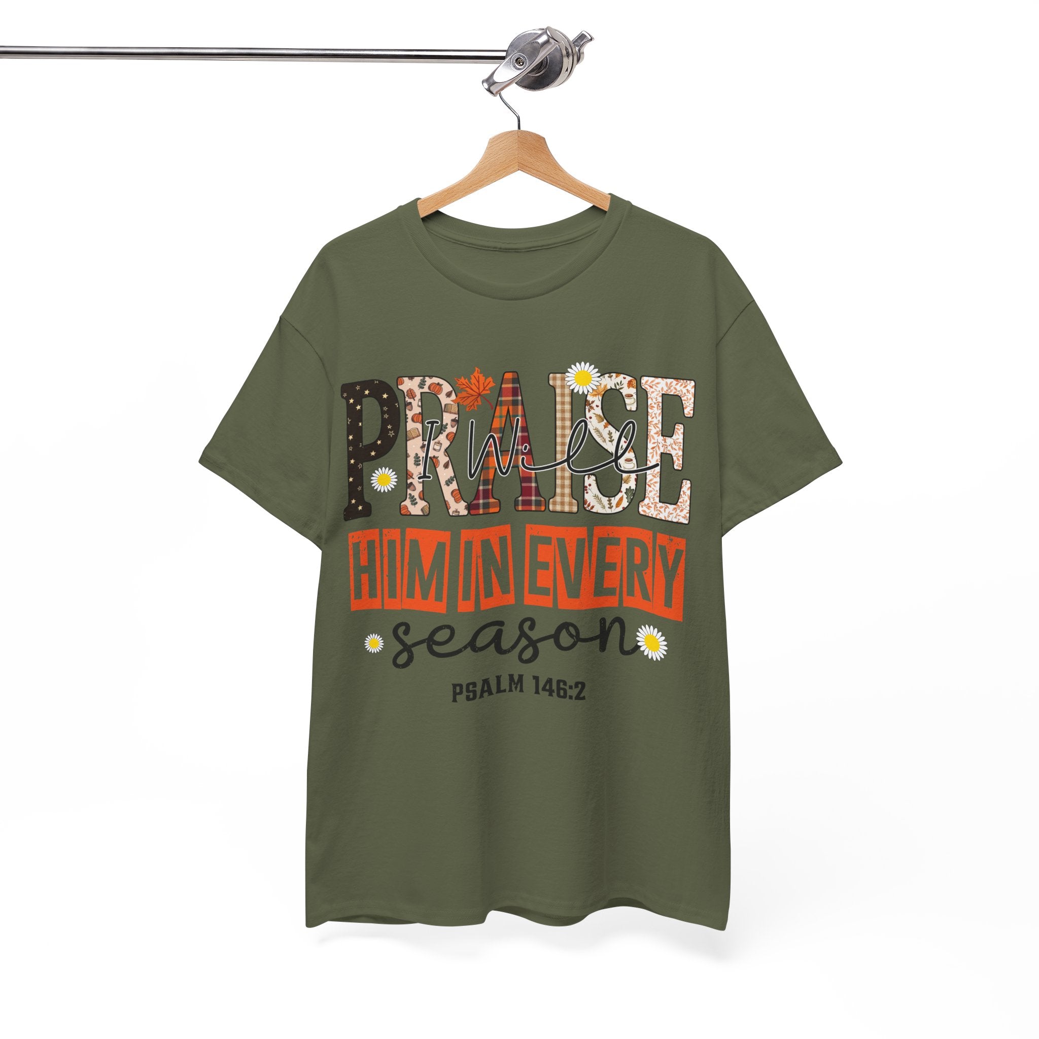 Praise Him In Every Tee — Fall Daisies & Leaf Floral Graphic Unisex Cotton T-Shirt
