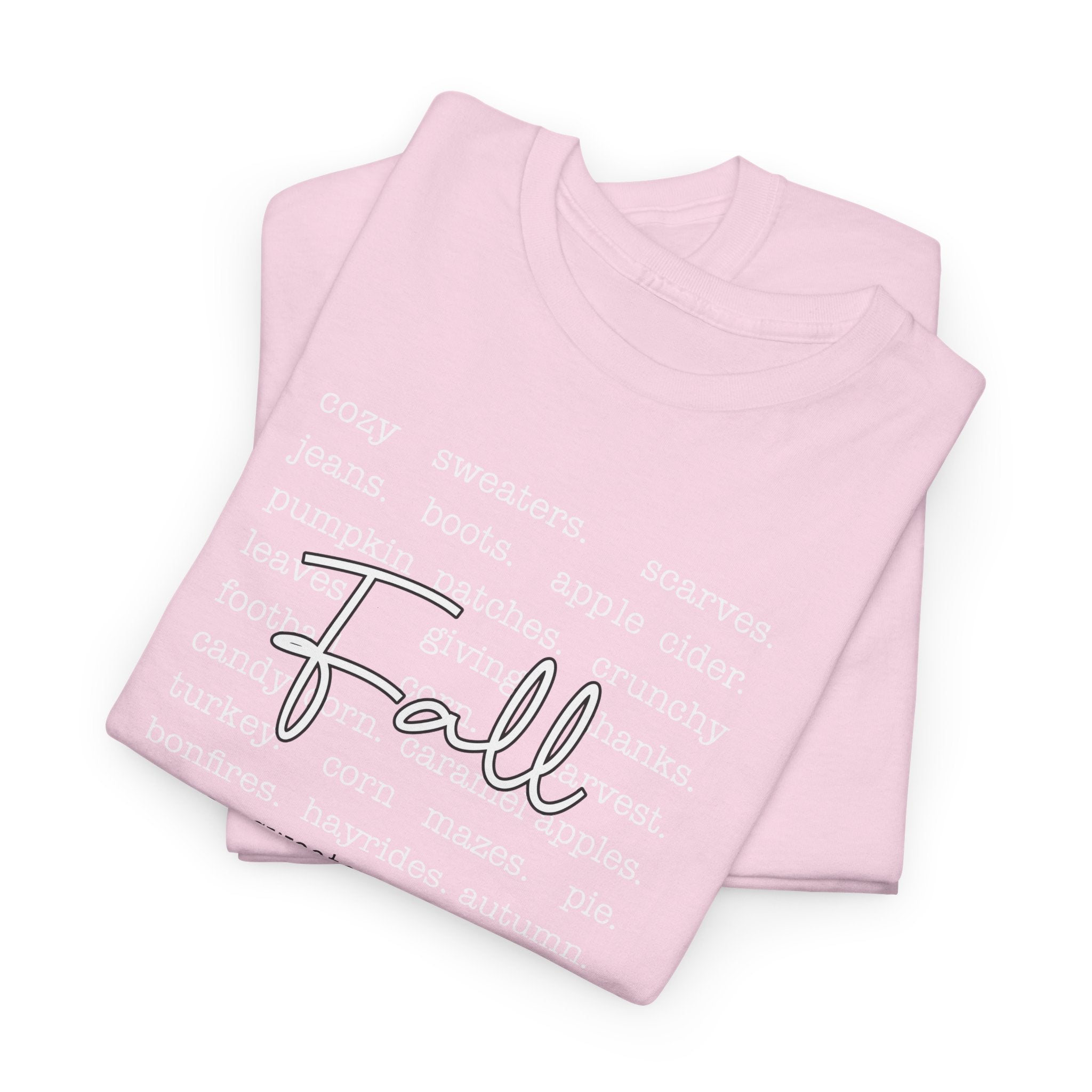 Fall Cursive Typography T-Shirt — Sweaters, Cider & Pumpkins. Unisex Cotton Tee