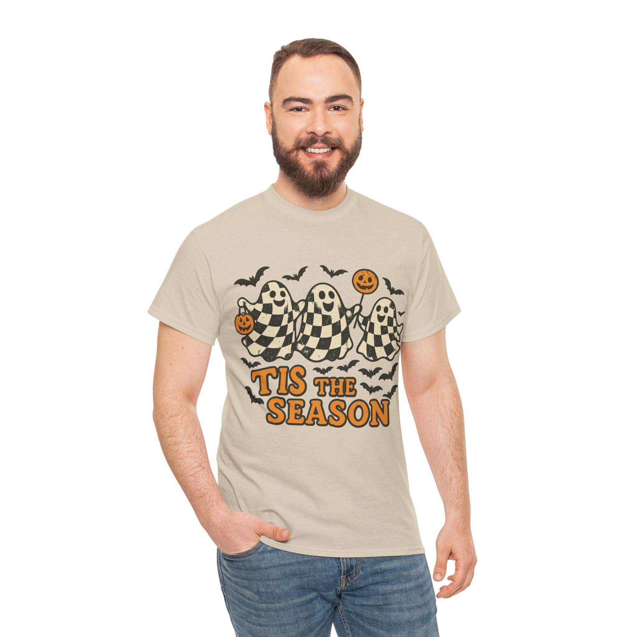Halloween Ghosts Checker Pattern Unisex Cotton Tee