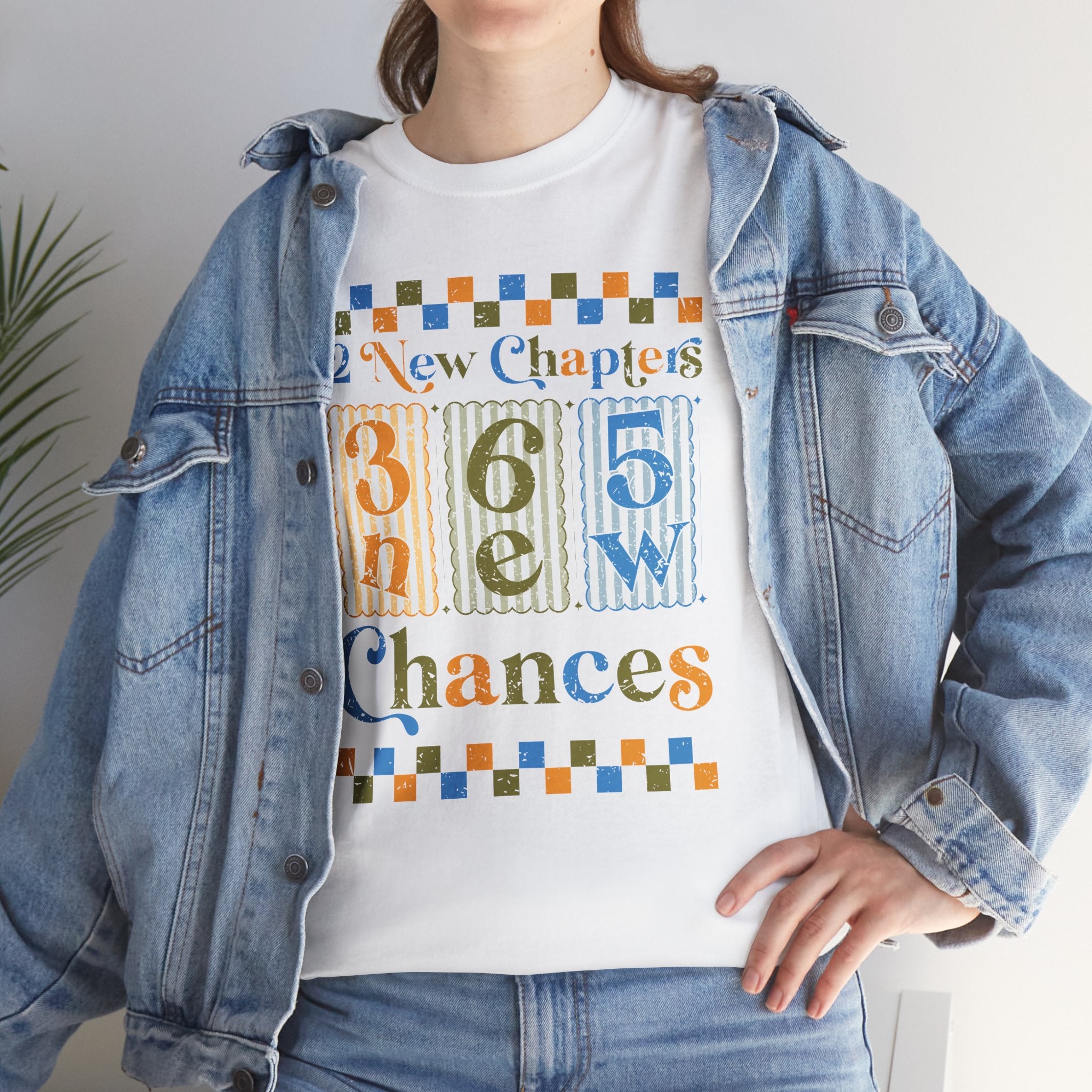 Retro '12 New Chapters, 365 New Chances' T-Shirt — Colorful Distressed Vintage Unisex Cotton Tee