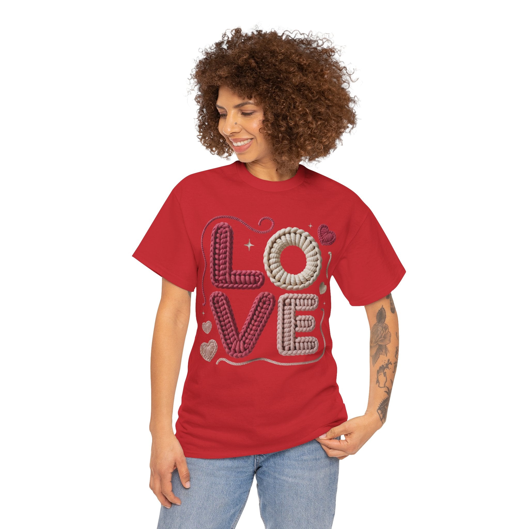 LOVE Faux Yarn Heart Unisex Cotton Tee