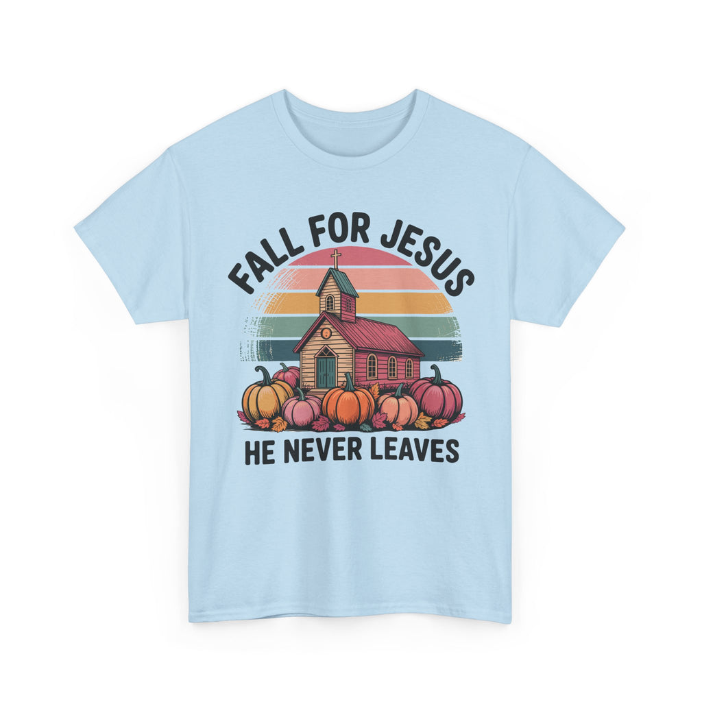 Jesus Leopard Print Fall T-Shirt — Pumpkins, Leaves & Floral Faith Unisex Cotton Tee