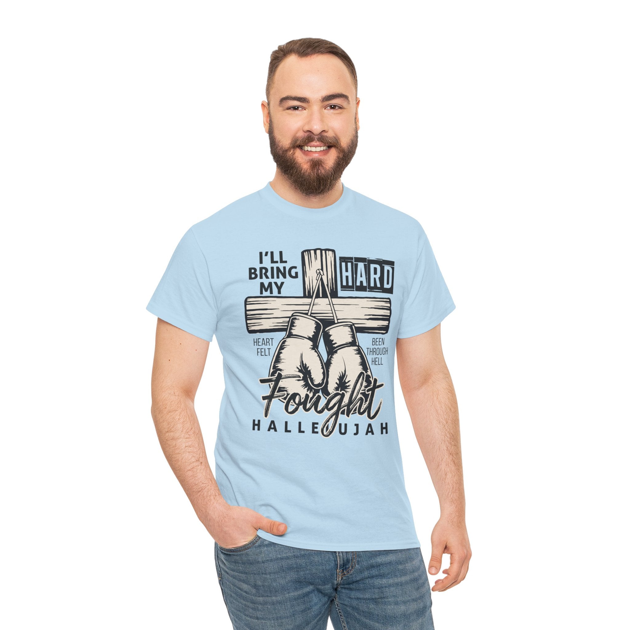 Christian Boxing Gloves Cross Tee — "I’ll Bring My Hard-Fought Heart."Unisex Cotton Tee