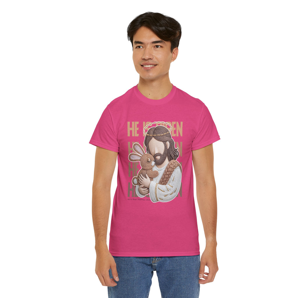 He Is Risen Matthew 28:6 Jesus With Lamb Unisex Cotton T-Shirt