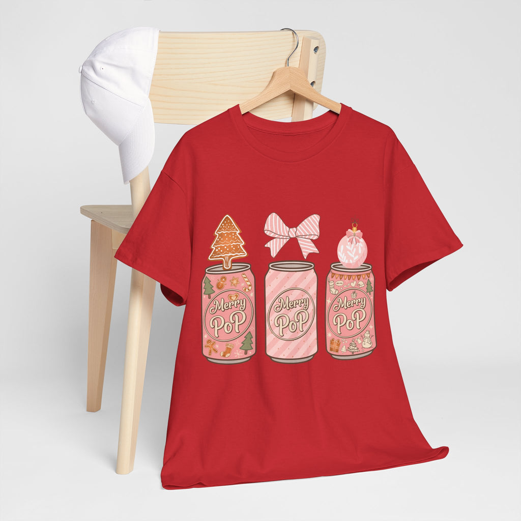 Merry Pop Christmas Soda Can Tee — Pastel Holiday Graphic Unisex Cotton T-Shirt